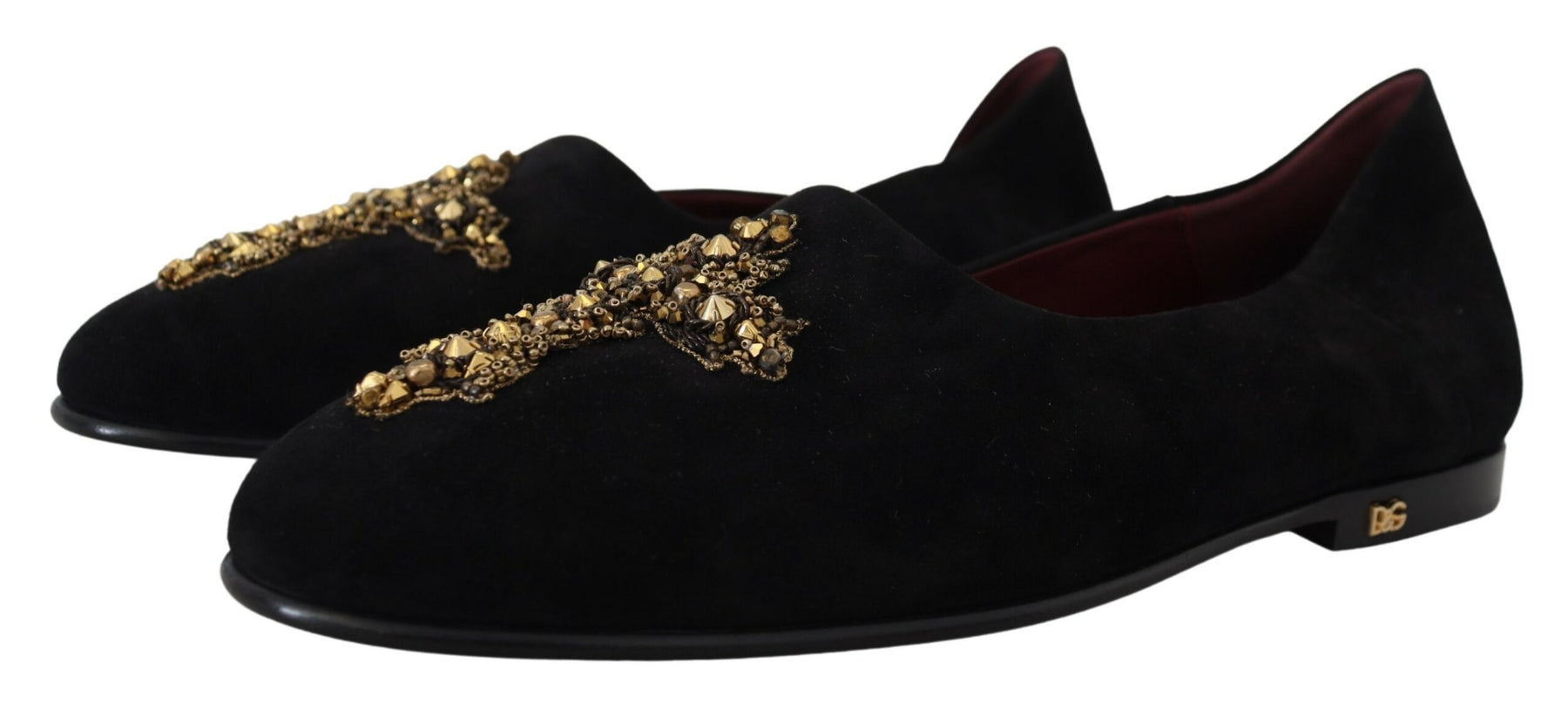 Dolce & Gabbana Black Suede Gold Cross Slip On Loafers Shoes | Regal Royce