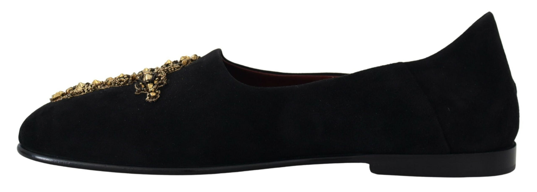 Dolce & Gabbana Black Suede Gold Cross Slip On Loafers Shoes | Regal Royce