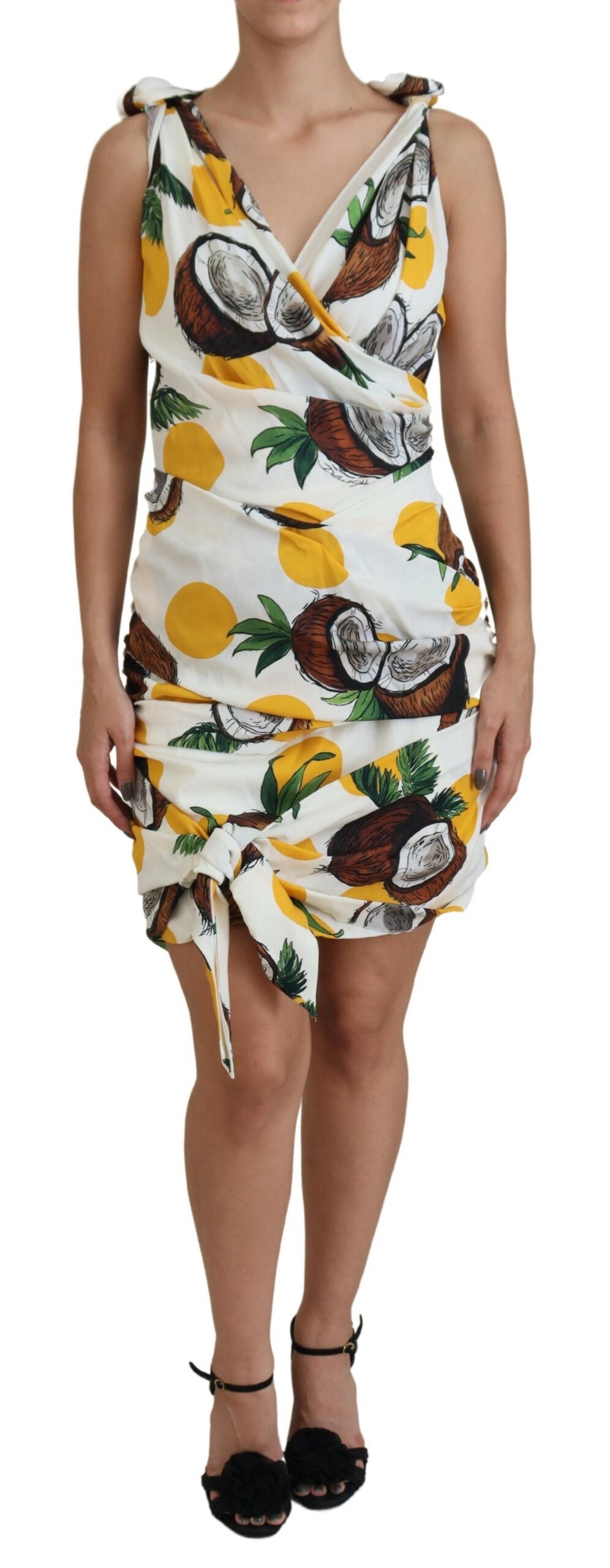 Dolce & Gabbana White Coconut Print Sheath Mini Silk Dress | Regal Royce