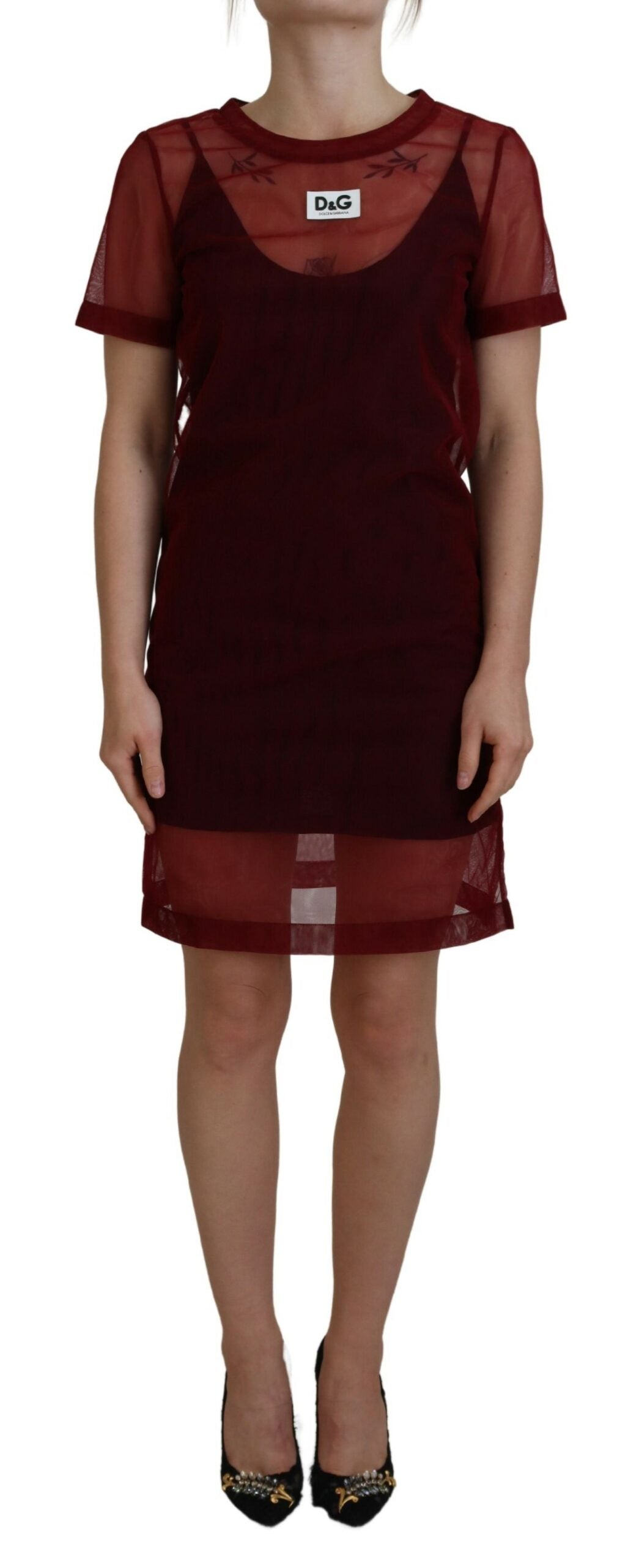 Dolce & Gabbana Maroon Nylon Two Layer Shift Mini Dress | Regal Royce