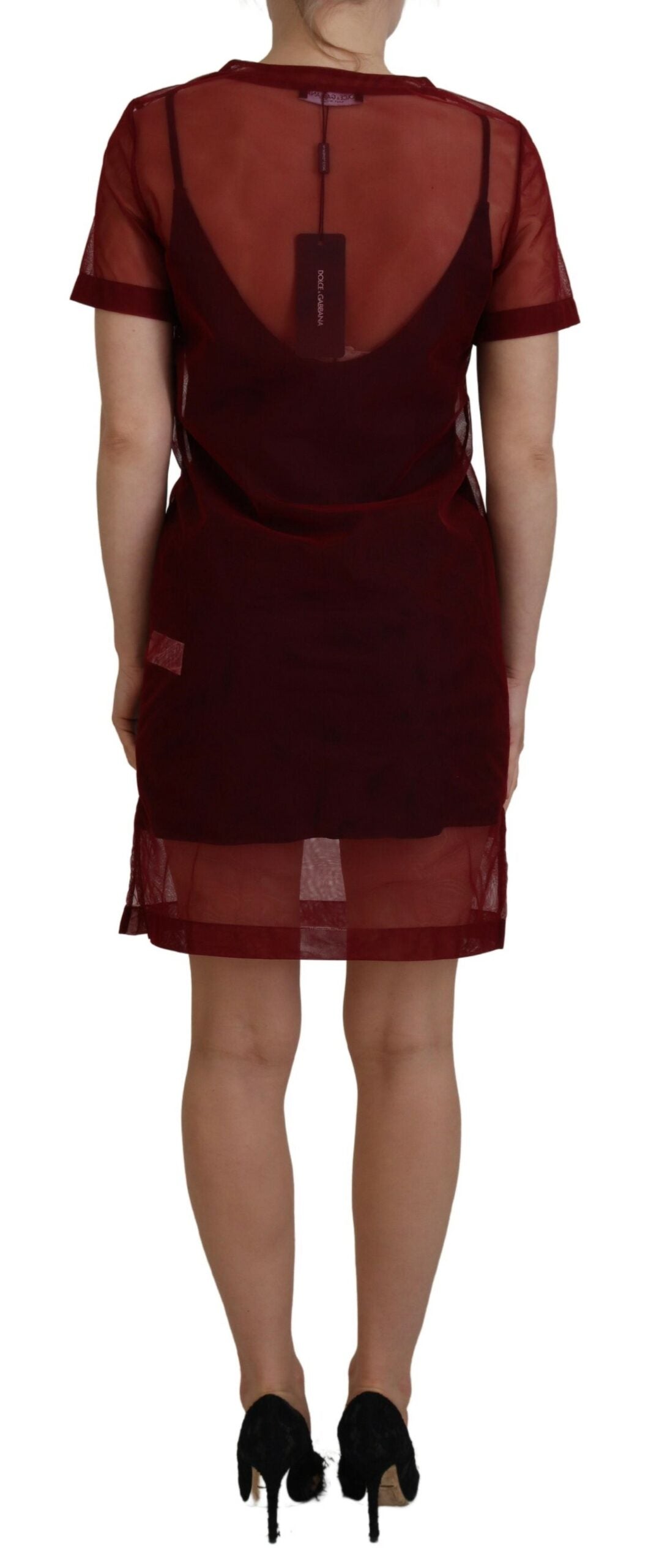 Dolce & Gabbana Maroon Nylon Two Layer Shift Mini Dress | Regal Royce