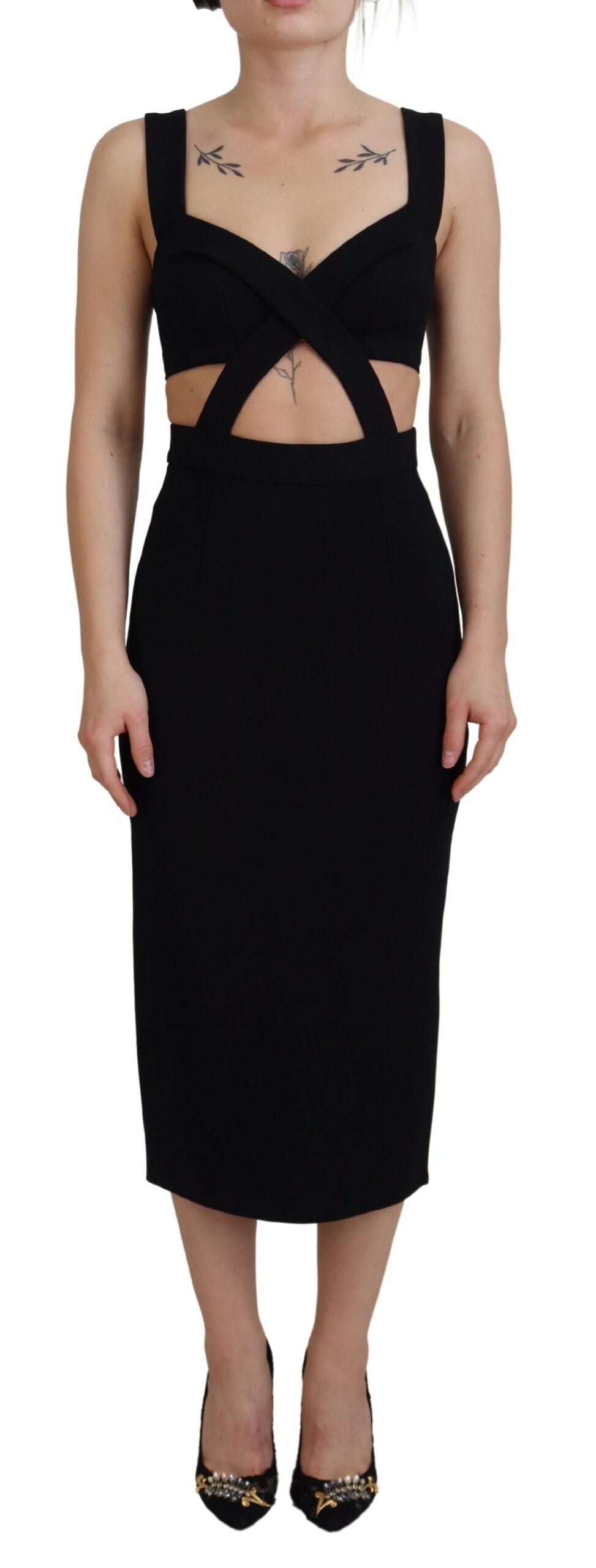 Dolce & Gabbana Black Viscose Bodycon Sheath Midi Dress | Regal Royce