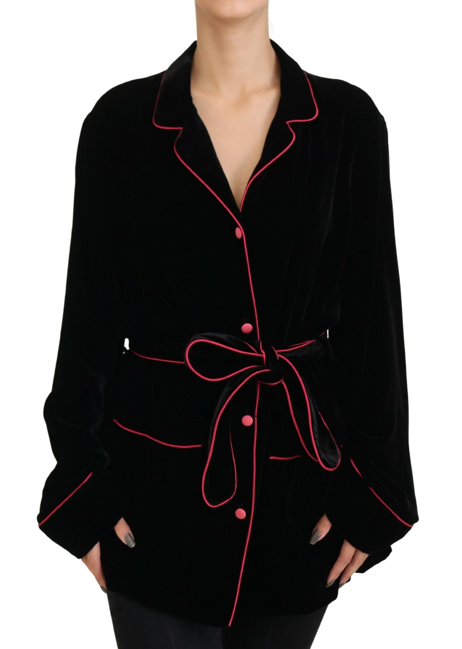 Dolce & Gabbana Black Button Belted Blazer Viscose Jacket | Regal Royce