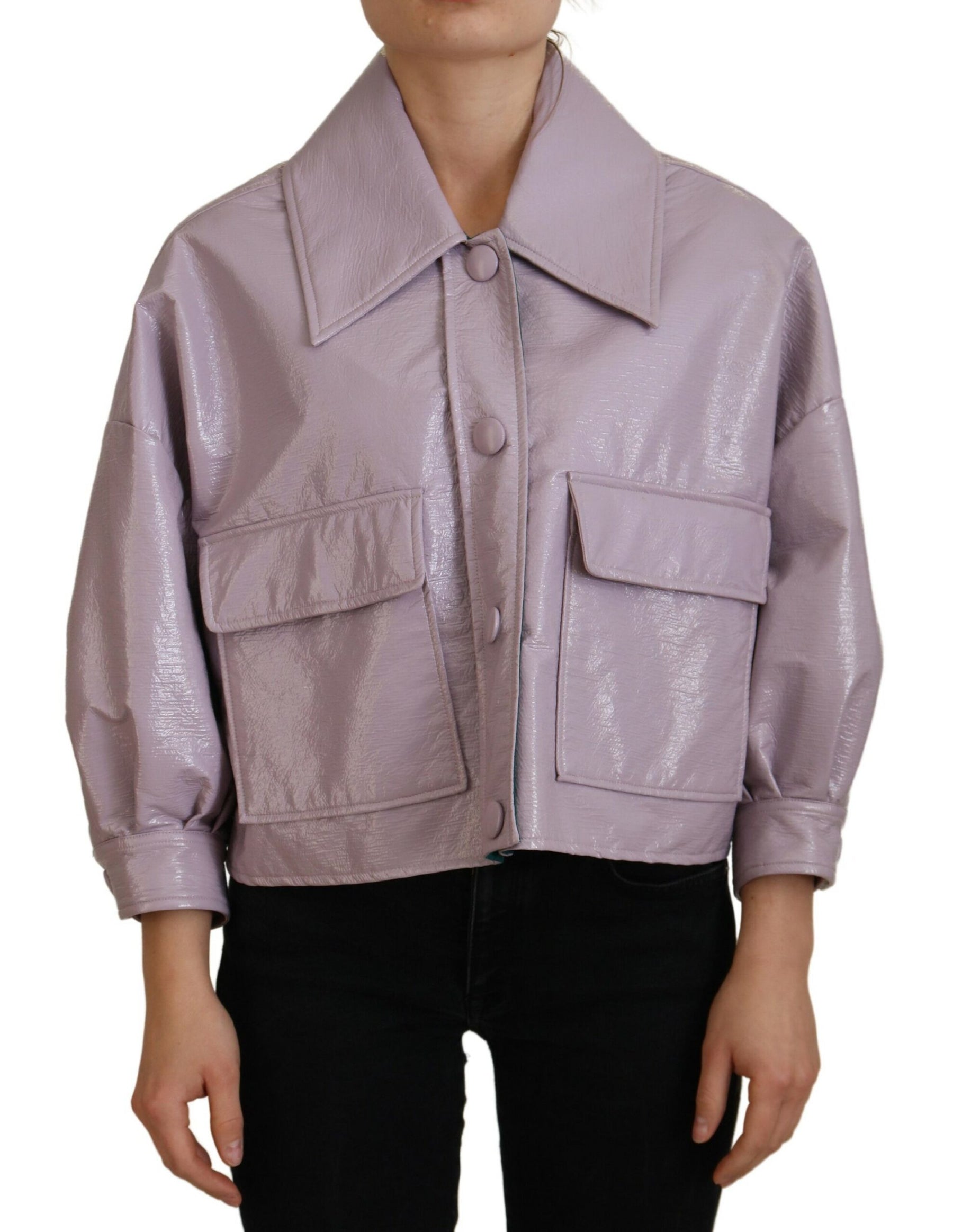 Dolce & Gabbana Purple Cotton Button Down Cropped Jacket | Regal Royce