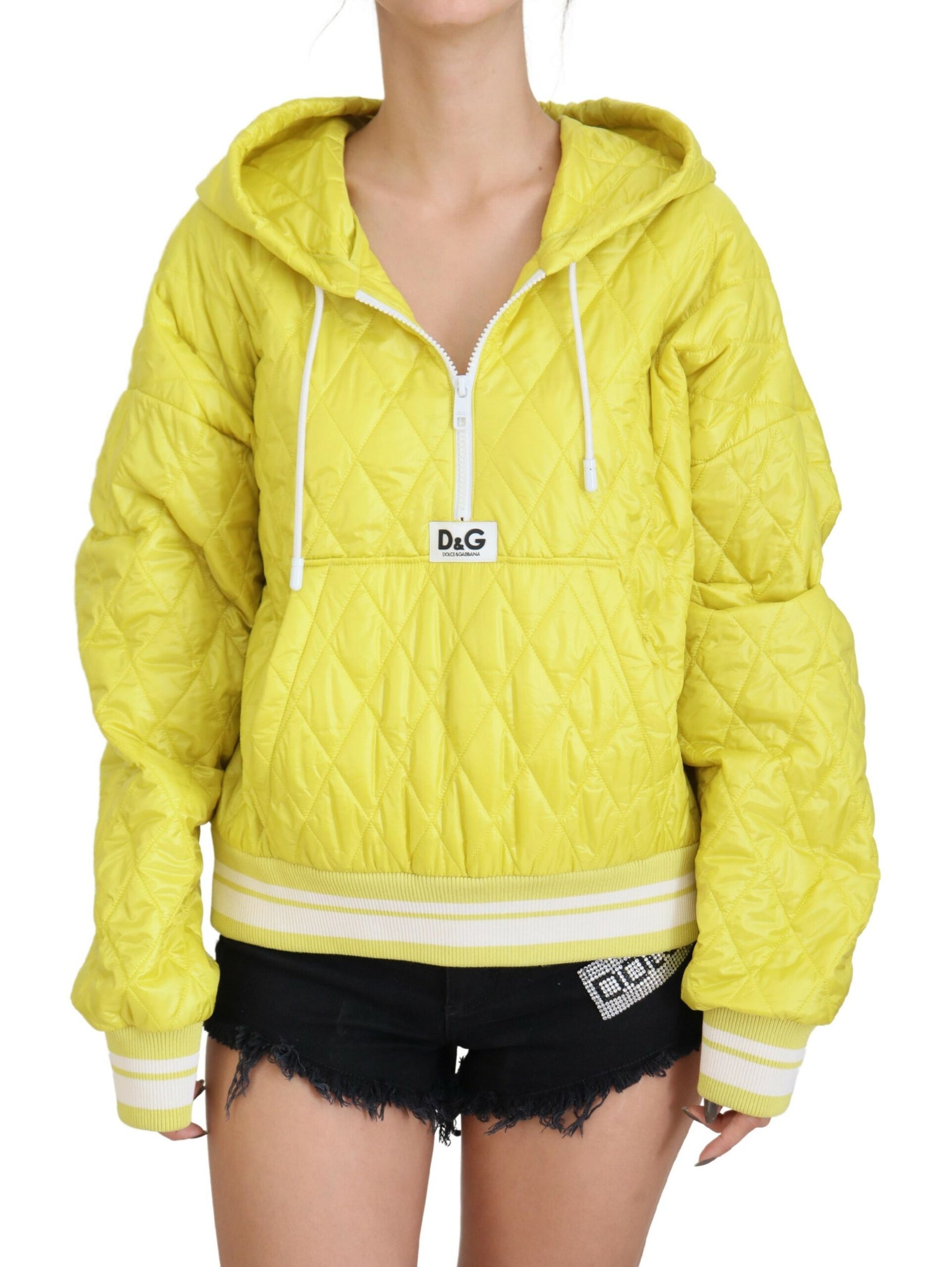 Dolce & Gabbana Yellow Nylon Quilted Hooded Pullover Jacket | Regal Royce