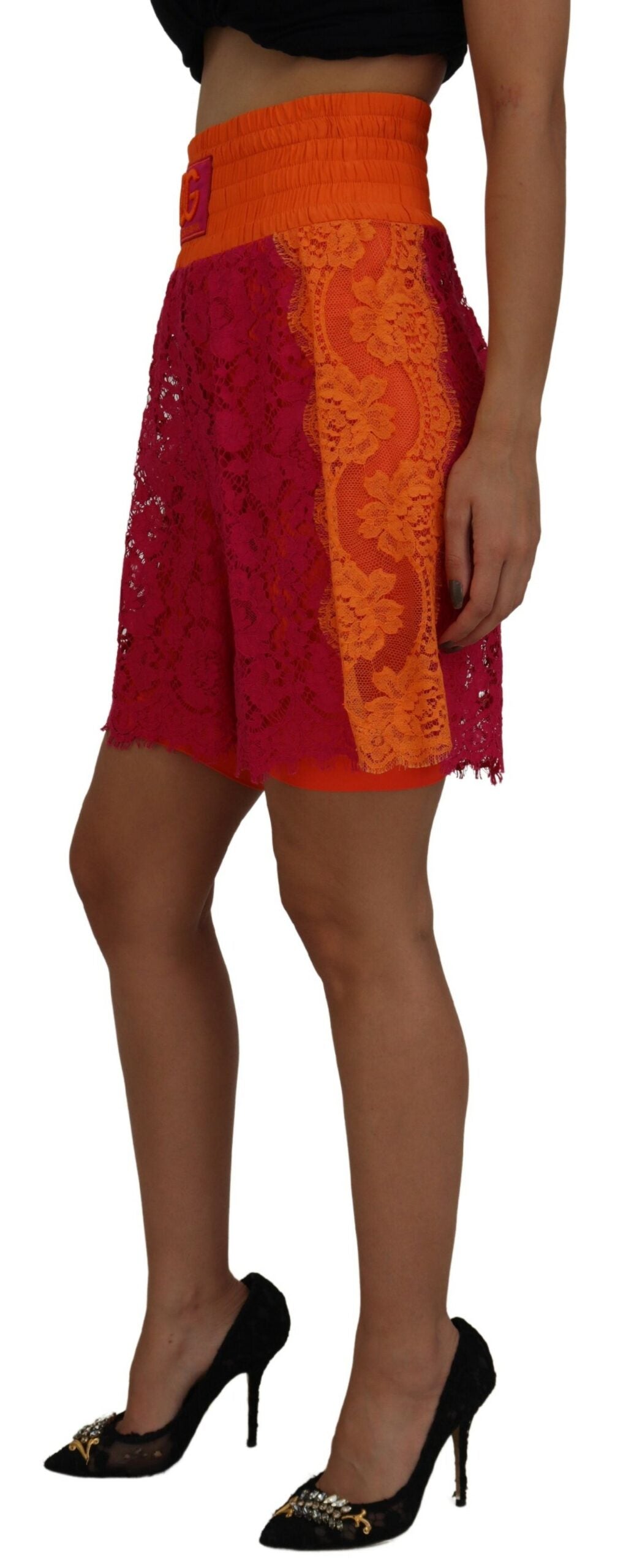 Dolce & Gabbana Pink Orange Lace Cotton High Waist Shorts | Regal Royce