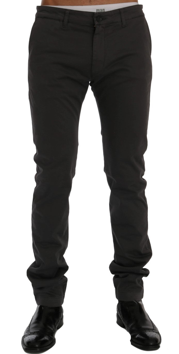 GF Ferre Gray Cotton Stretch Chinos Pants | Regal Royce