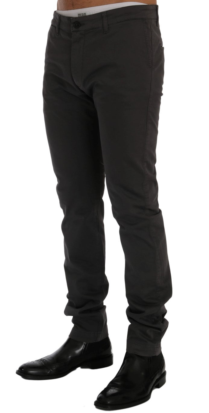 GF Ferre Gray Cotton Stretch Chinos Pants | Regal Royce
