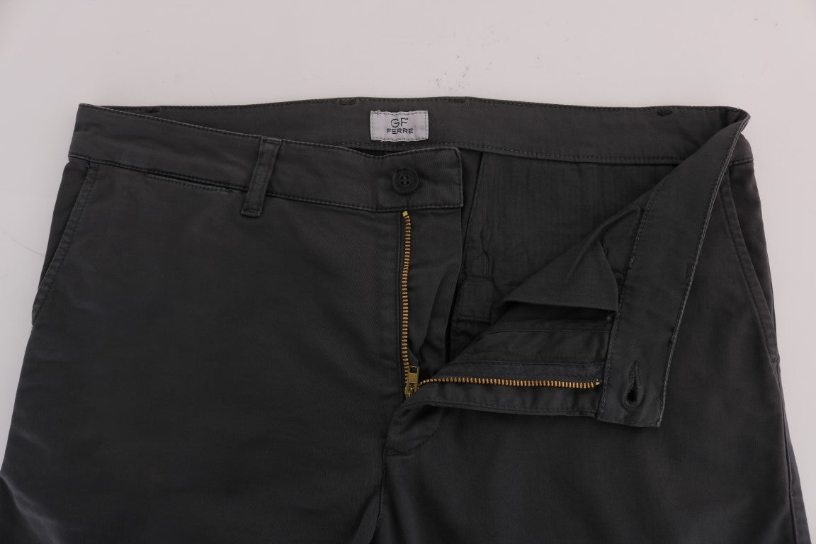 GF Ferre Gray Cotton Stretch Chinos Pants | Regal Royce