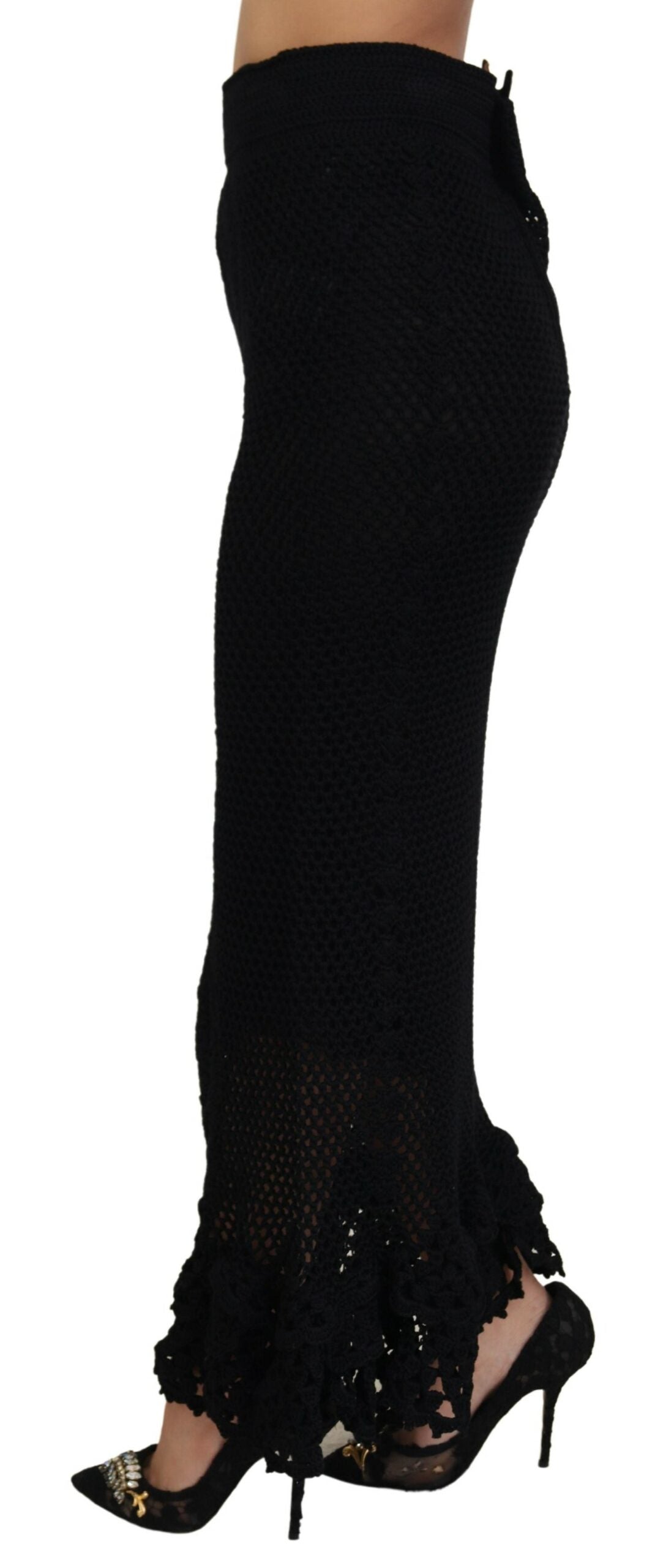 Dolce & Gabbana Black Knitted Cotton High Waist Mermaid Skirt | Regal Royce