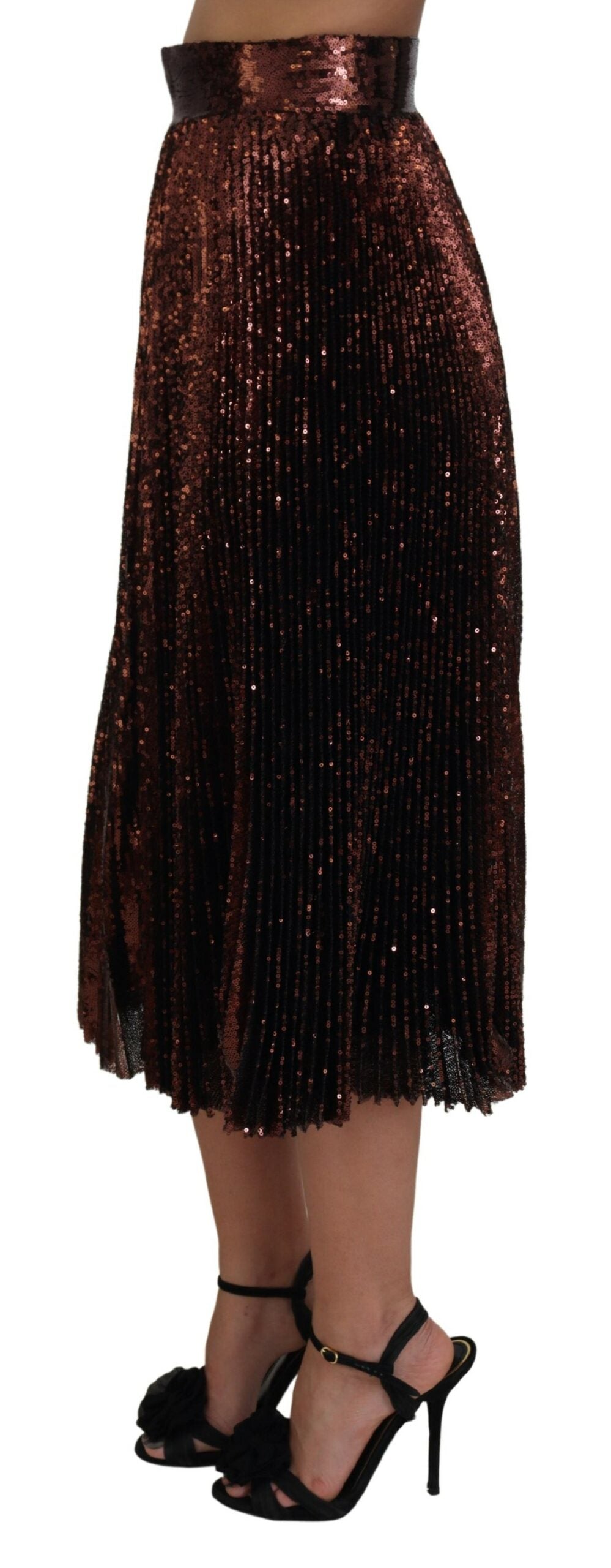 Dolce & Gabbana Bronze Sequined High Waist A-line Maxi Skirt | Regal Royce