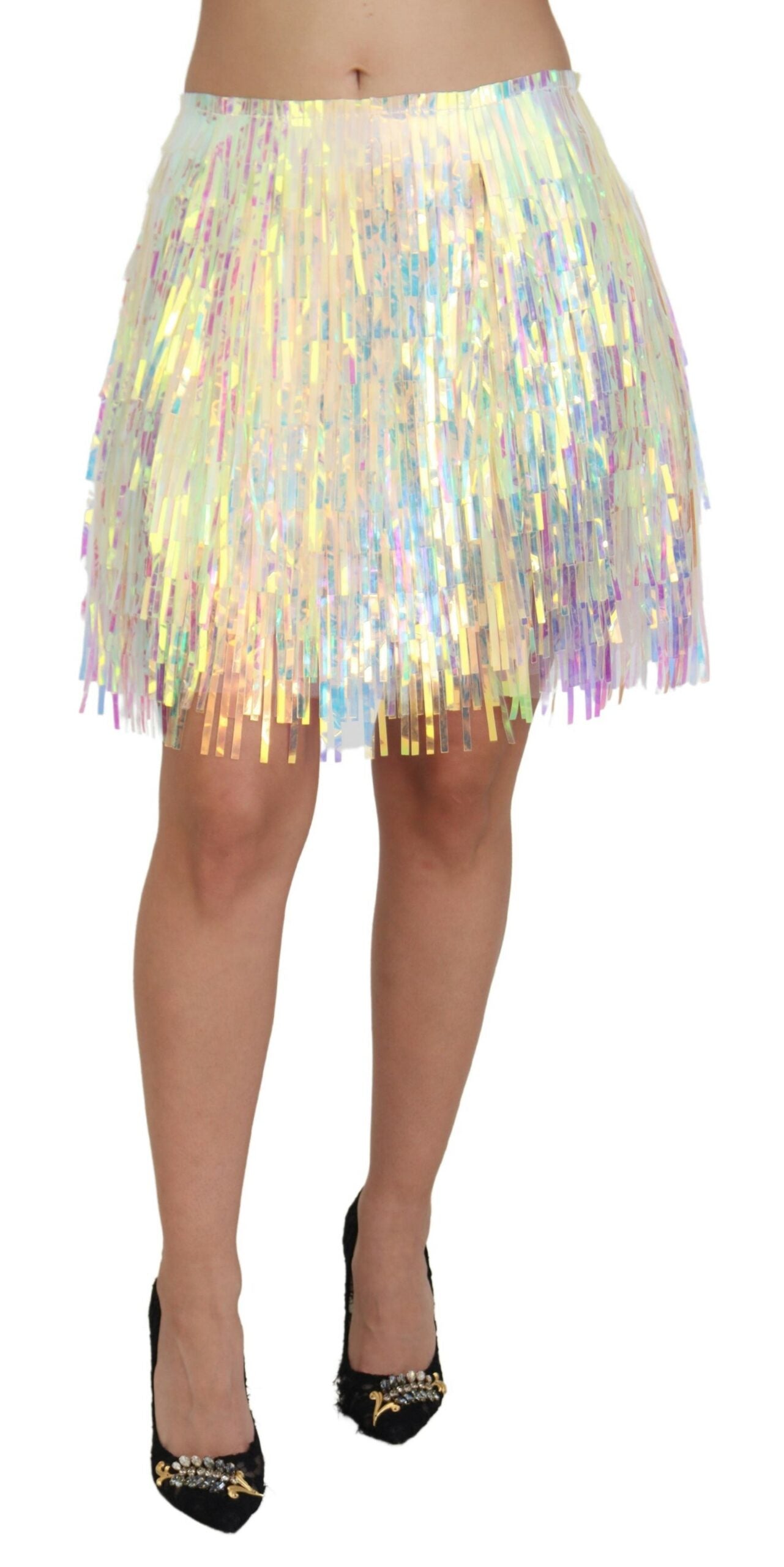 Dolce & Gabbana Multicolor Iridescent Fringed Tulle Skirt | Regal Royce