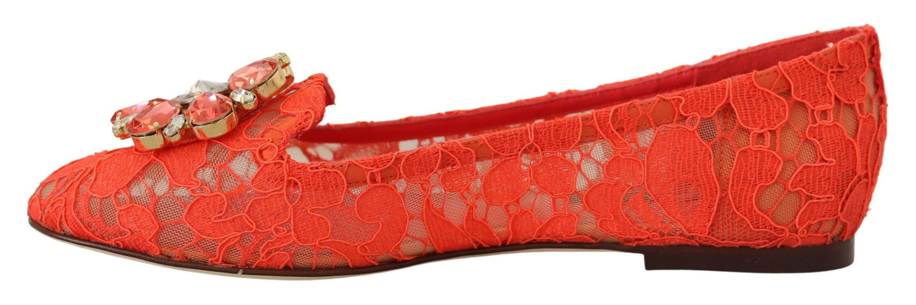 Dolce & Gabbana Red Taormina Lace Crystals Ballet Flats Shoes | Regal Royce