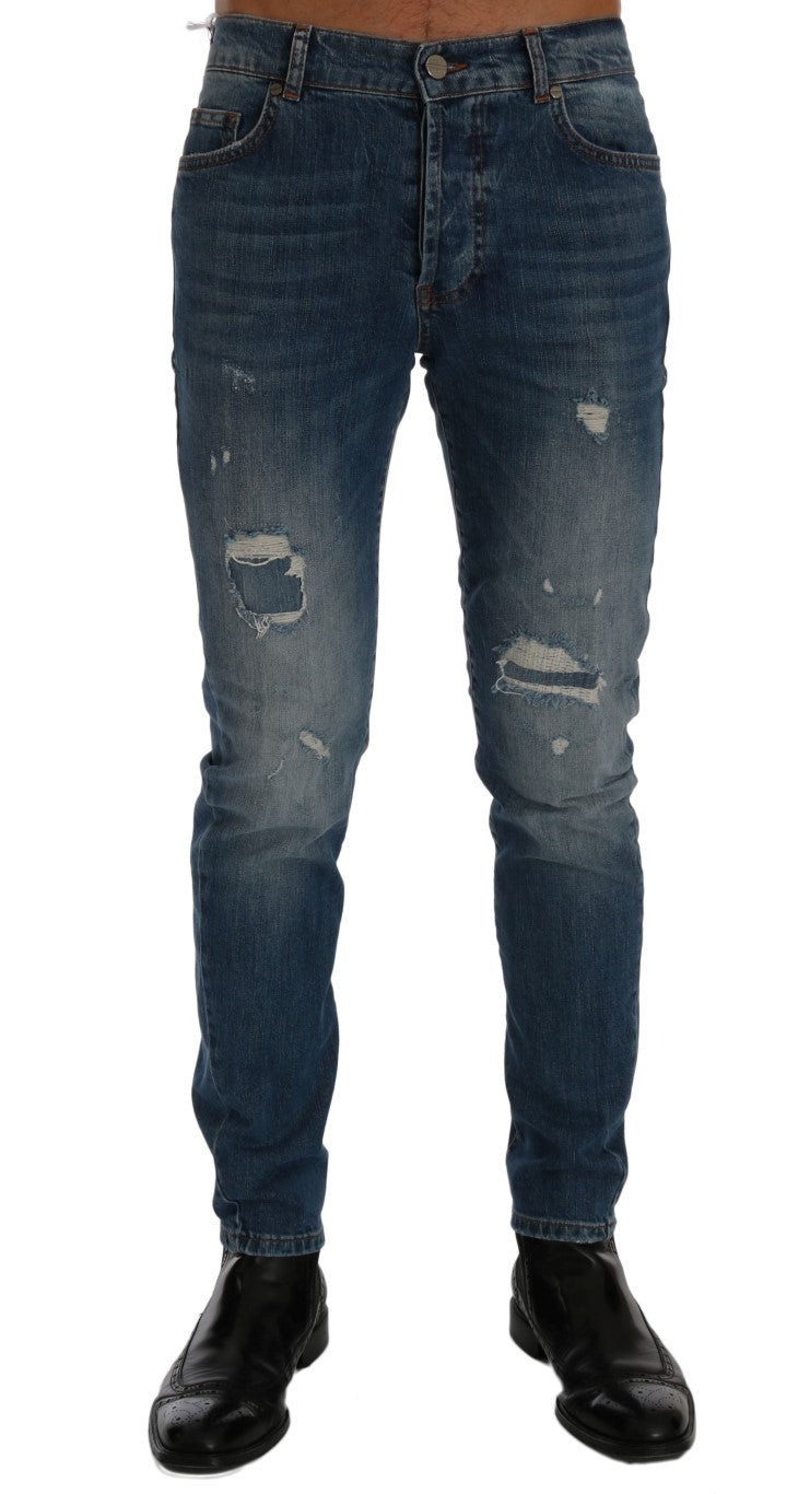 Frankie Morello Blue Wash Torn Dunfermile Slim Fit Jeans | Regal Royce