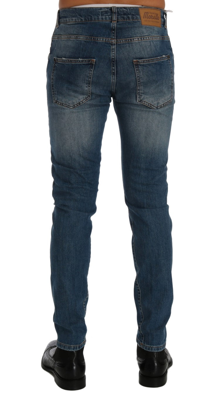 Frankie Morello Blue Wash Torn Dunfermile Slim Fit Jeans | Regal Royce