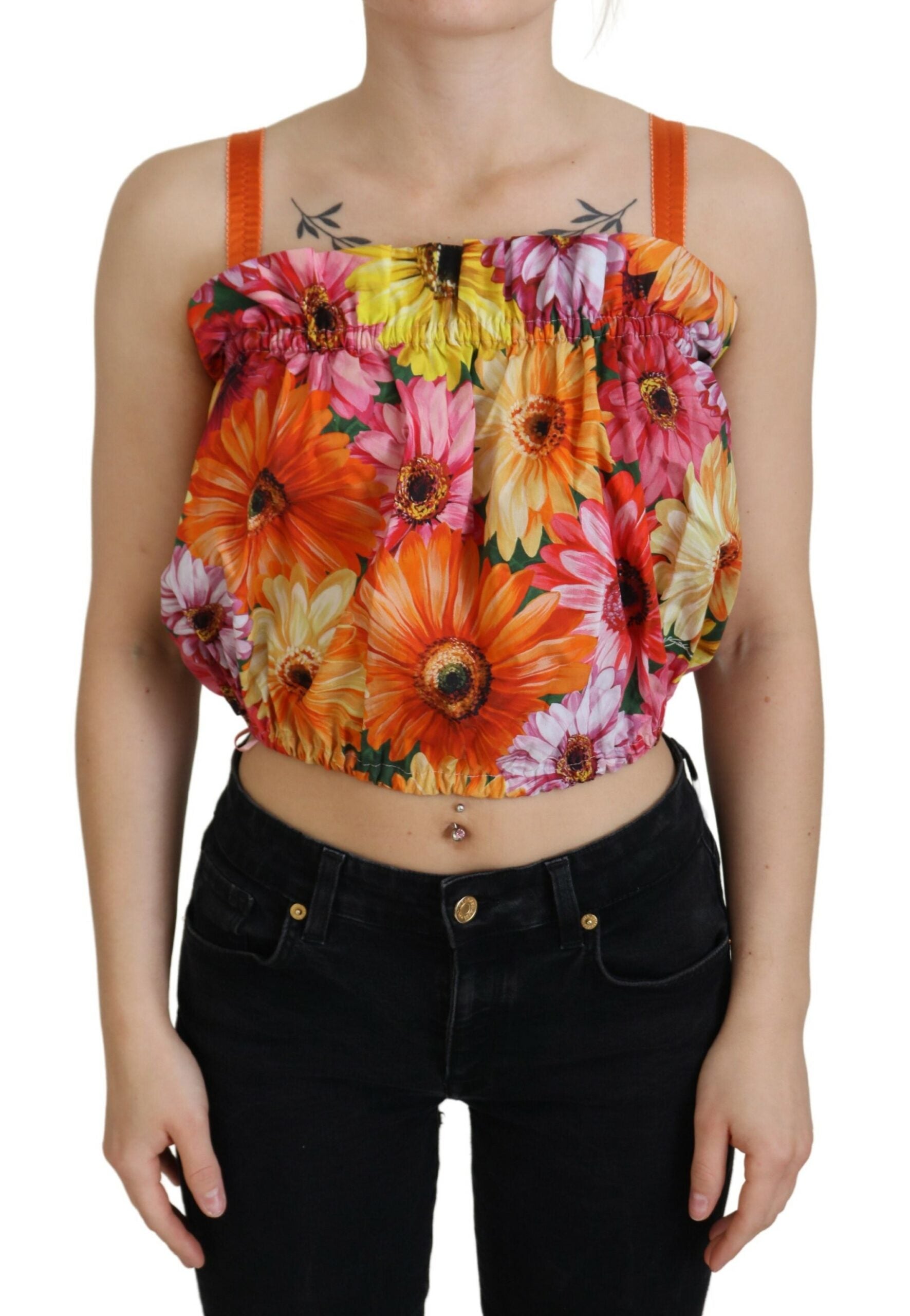 Dolce & Gabbana Blouse Cropped Floral Cotton Tank Top | Regal Royce