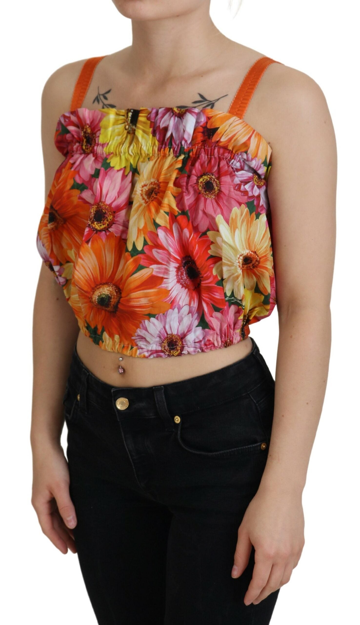 Dolce & Gabbana Blouse Cropped Floral Cotton Tank Top | Regal Royce