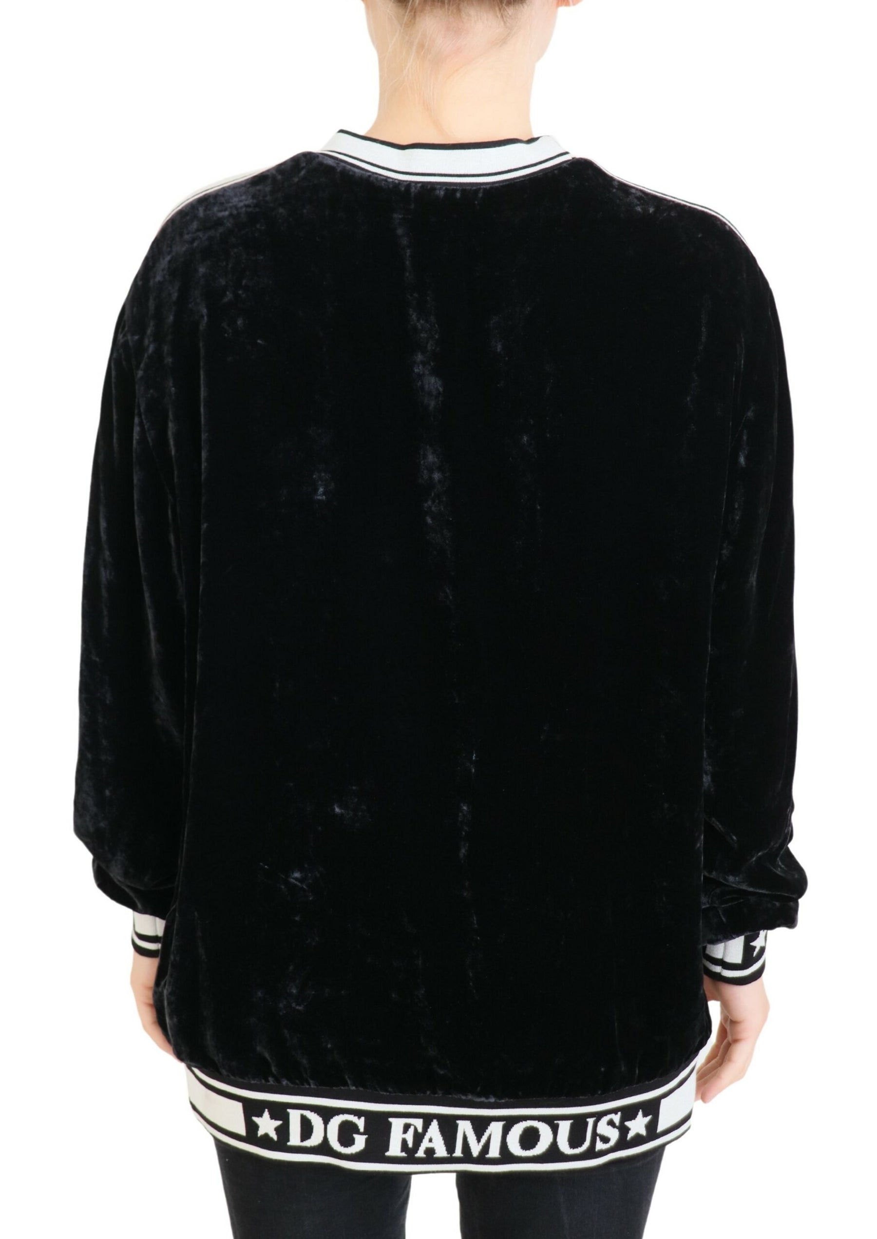 Dolce & Gabbana Black Velvet Crewneck Pullover Sweater | Regal Royce