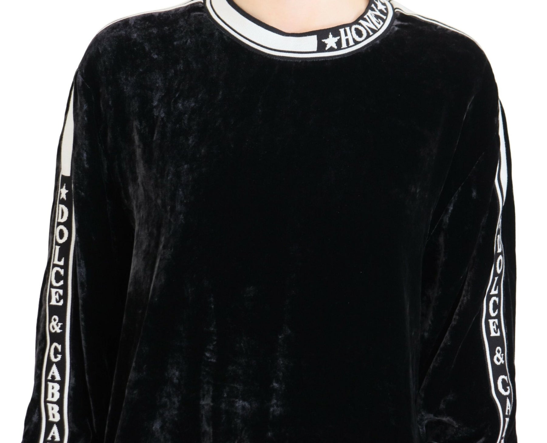 Dolce & Gabbana Black Velvet Crewneck Pullover Sweater | Regal Royce