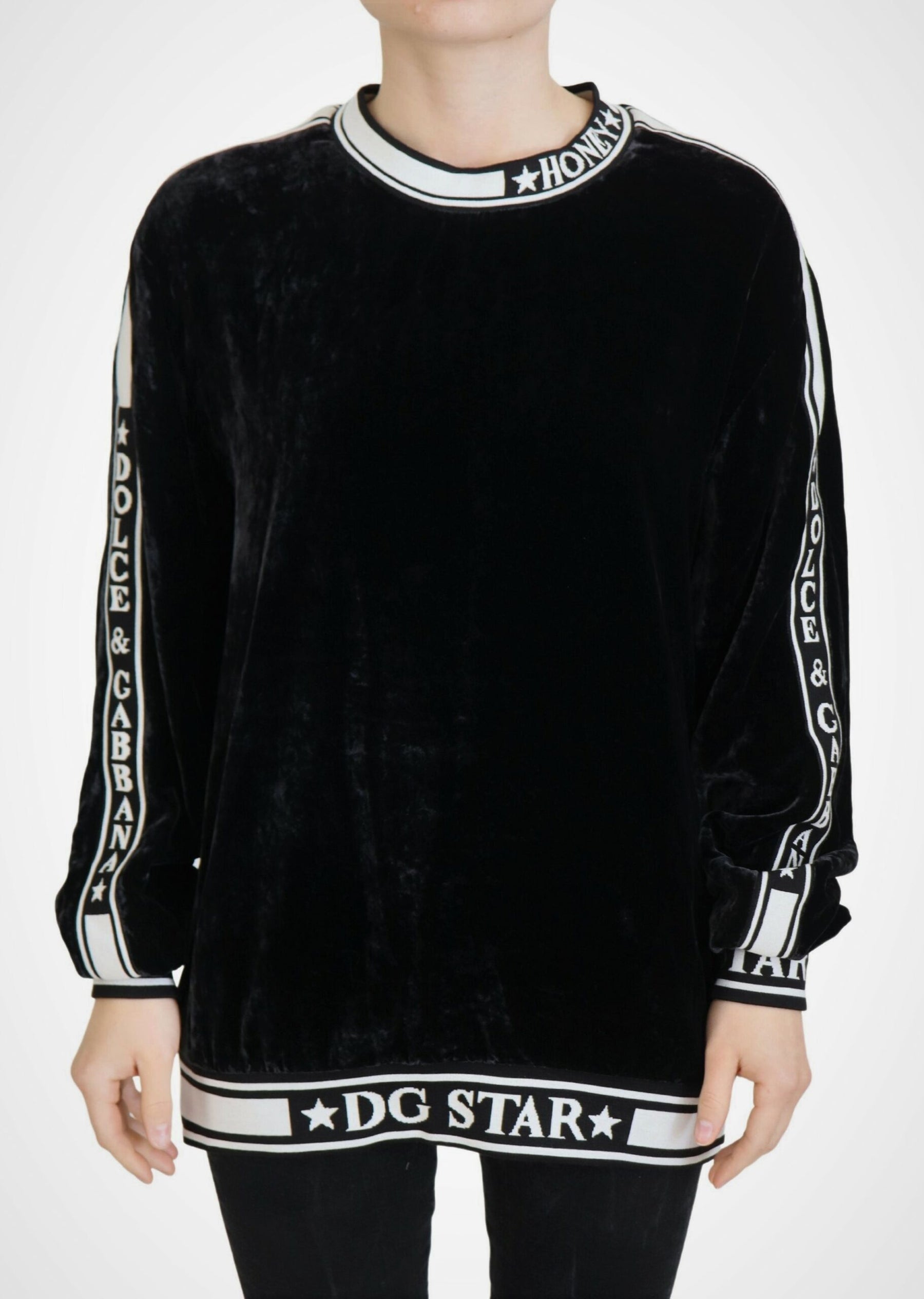 Dolce & Gabbana Black Velvet Crewneck Pullover Sweater | Regal Royce