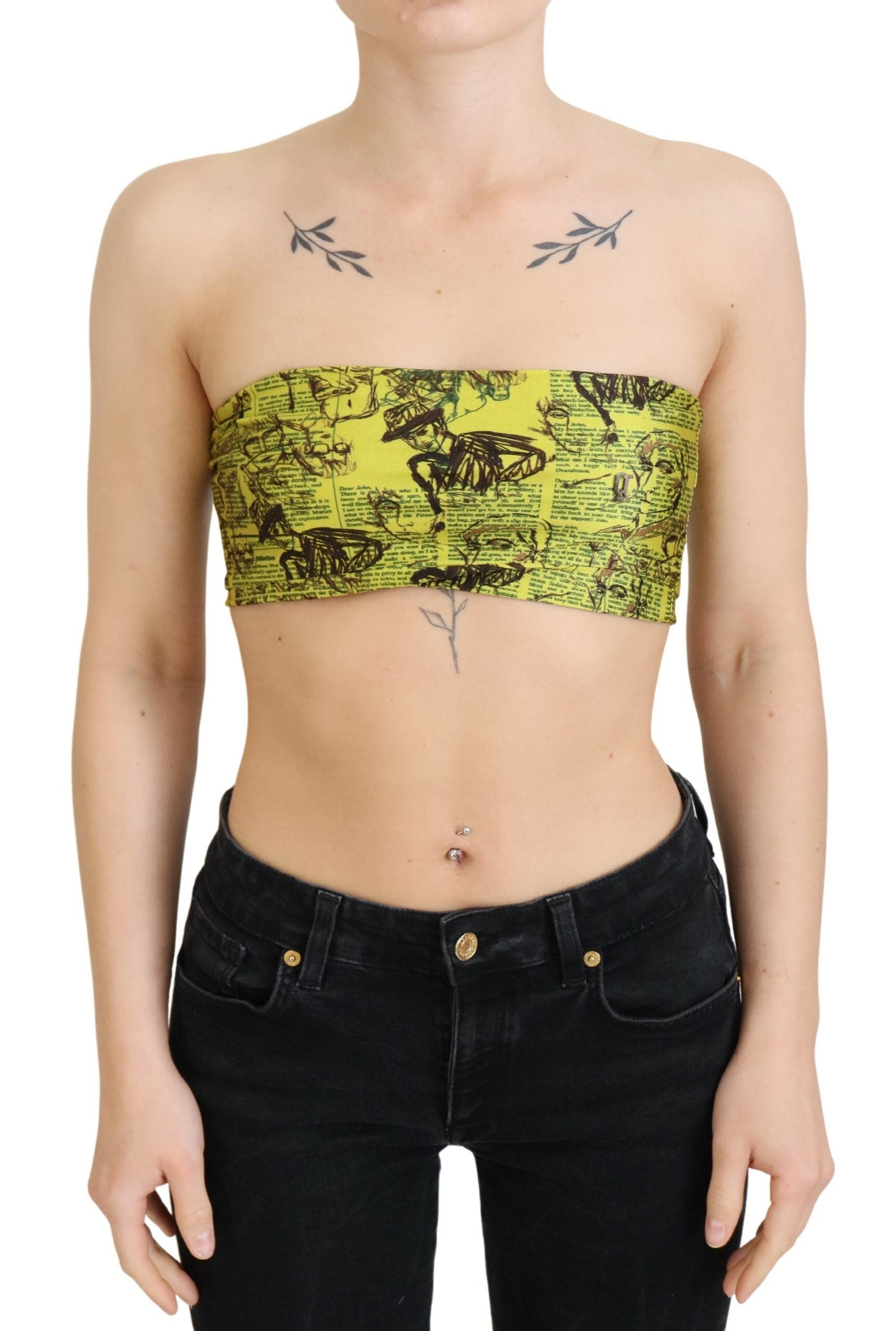 John Galliano Yellow Newspaper Print Cropped Blouse | Regal Royce