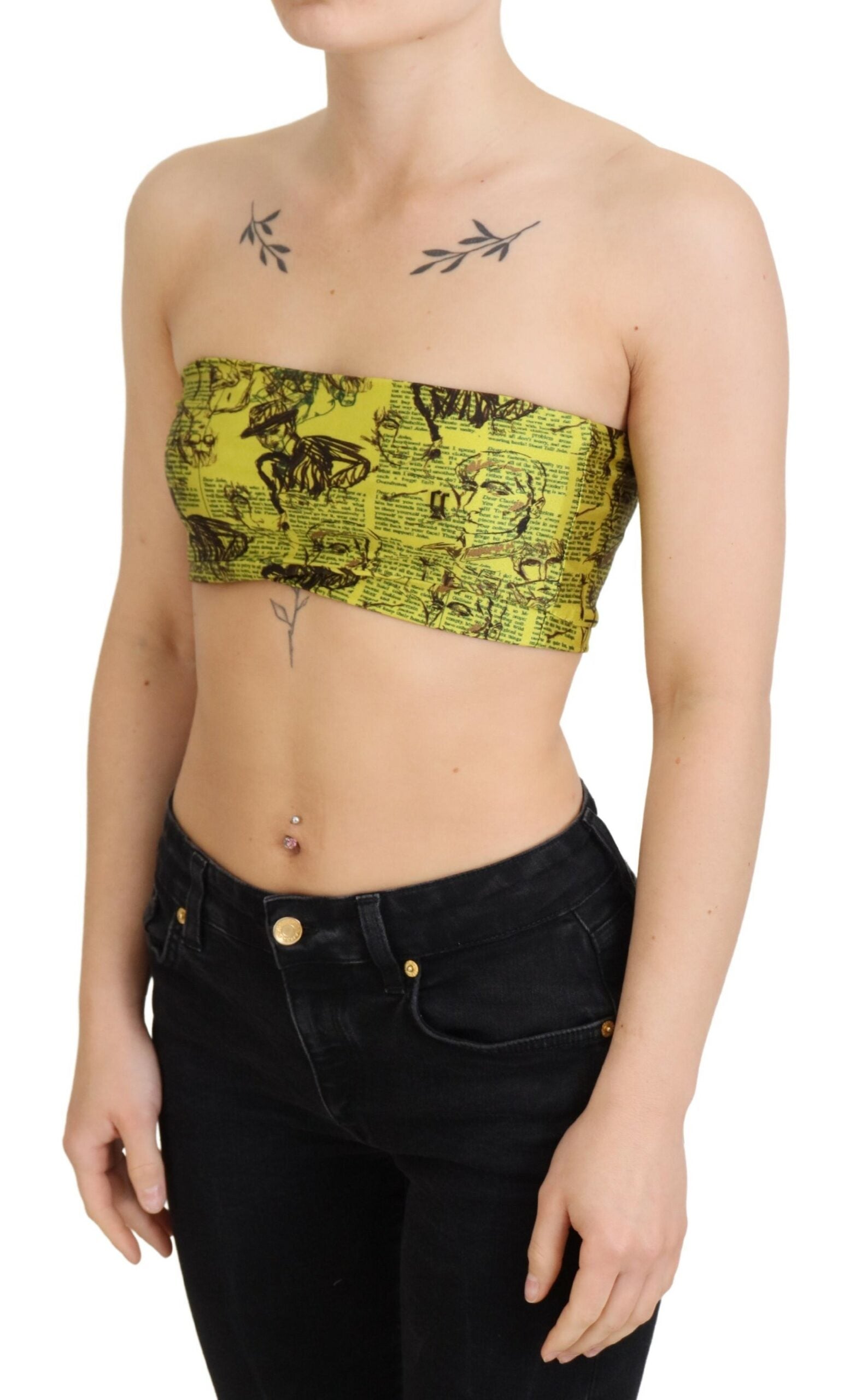 John Galliano Yellow Newspaper Print Cropped Blouse | Regal Royce