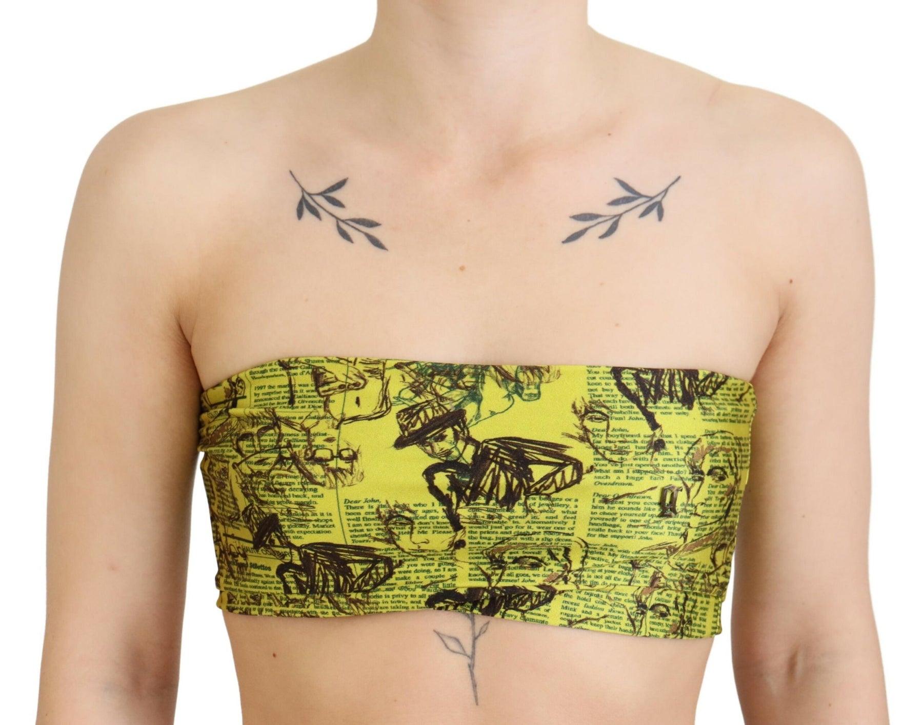 John Galliano Yellow Newspaper Print Cropped Blouse | Regal Royce