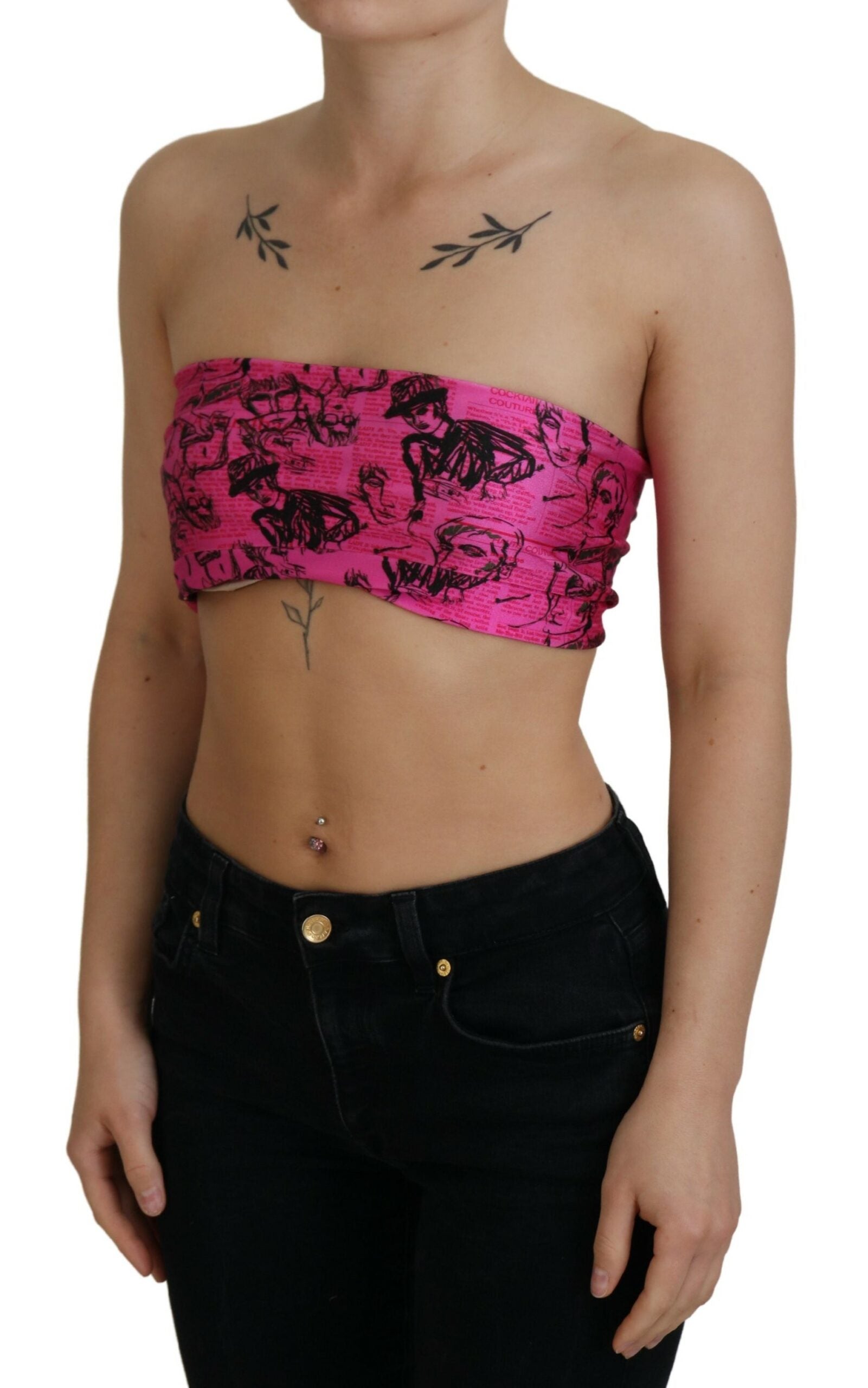 John Galliano Pink Newspaper Print Bra Cropped Blouse | Regal Royce