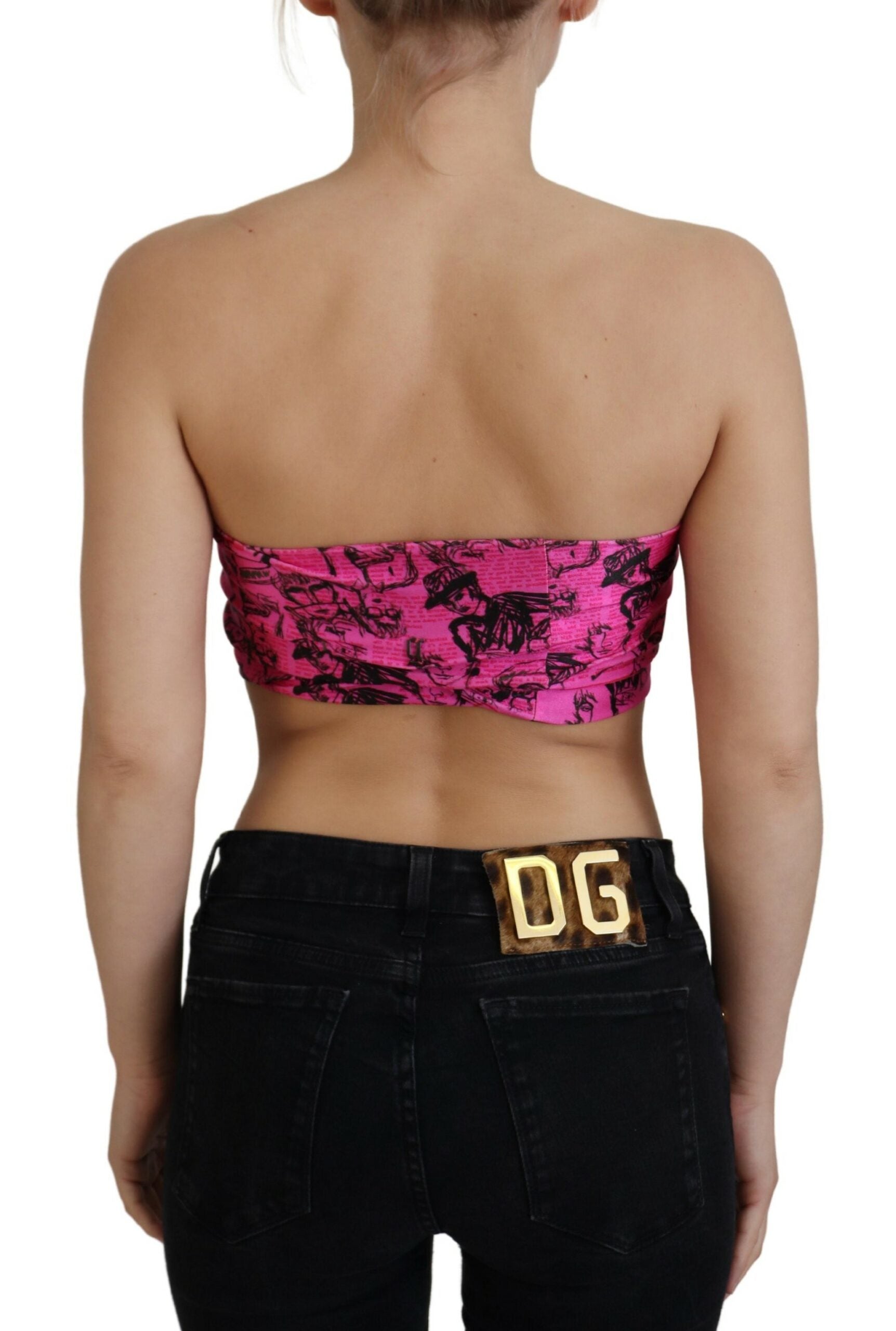 John Galliano Pink Newspaper Print Bra Cropped Blouse | Regal Royce