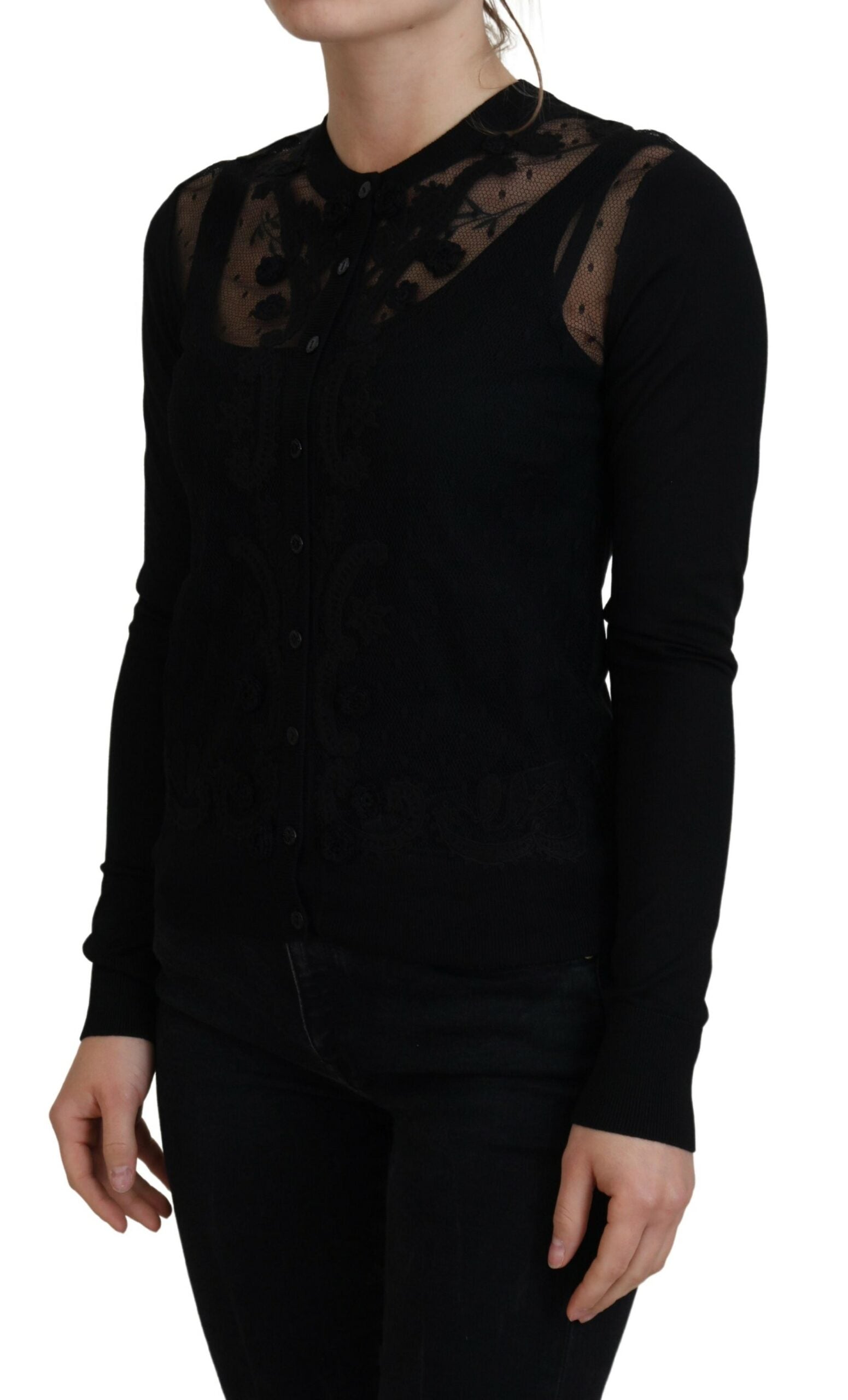 Dolce & Gabbana Black Floral Lace Button Cardigan Sweater | Regal Royce