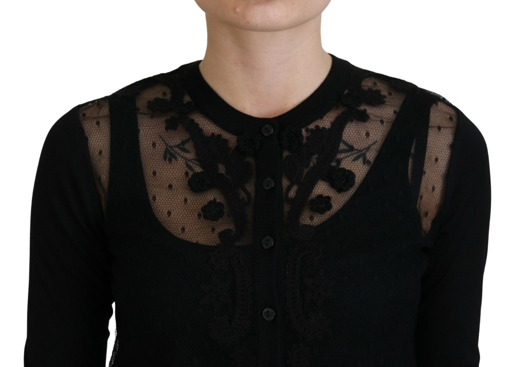 Dolce & Gabbana Black Floral Lace Button Cardigan Sweater | Regal Royce