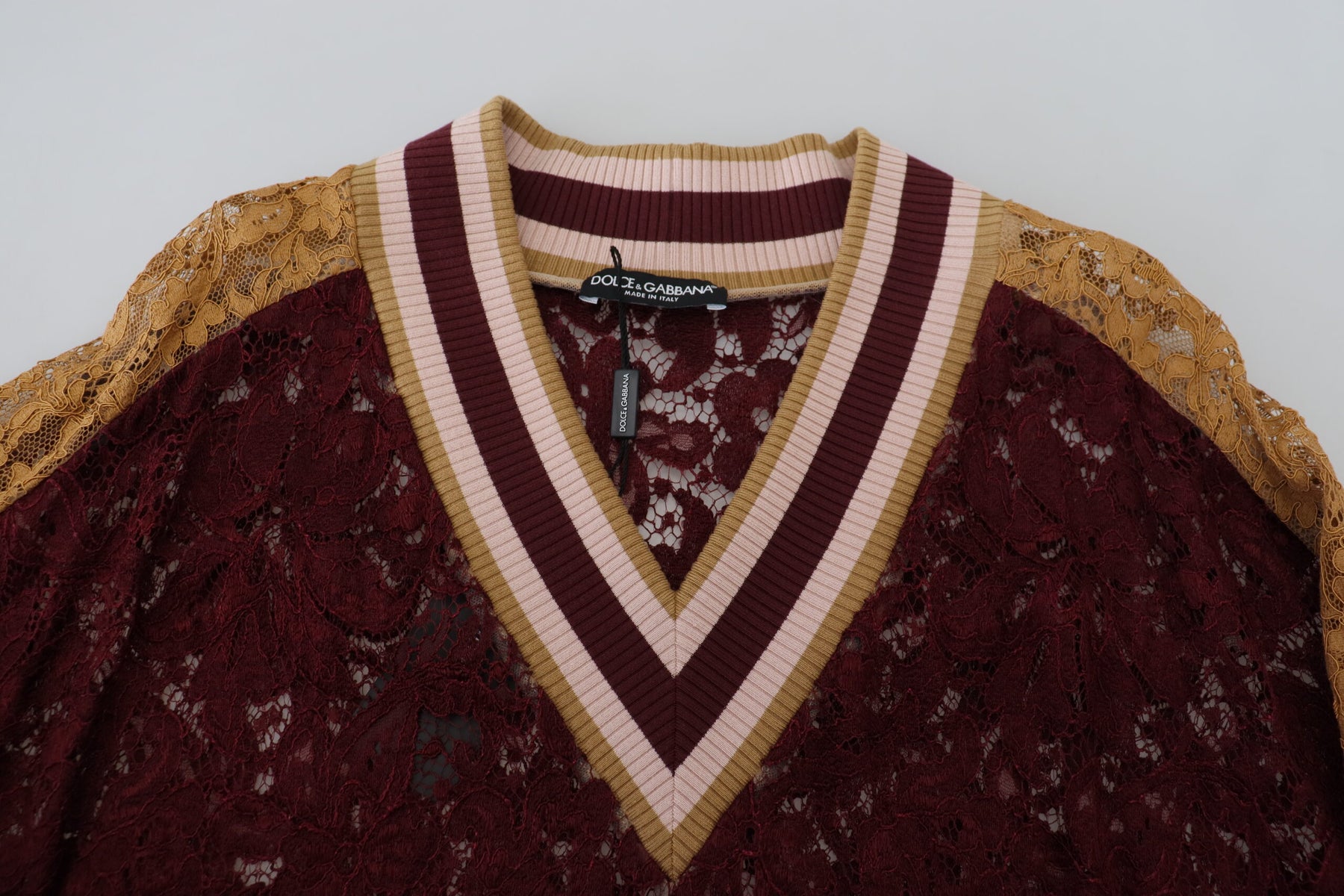 Dolce & Gabbana Multicolor Lace V-neck Pullover Sweater | Regal Royce