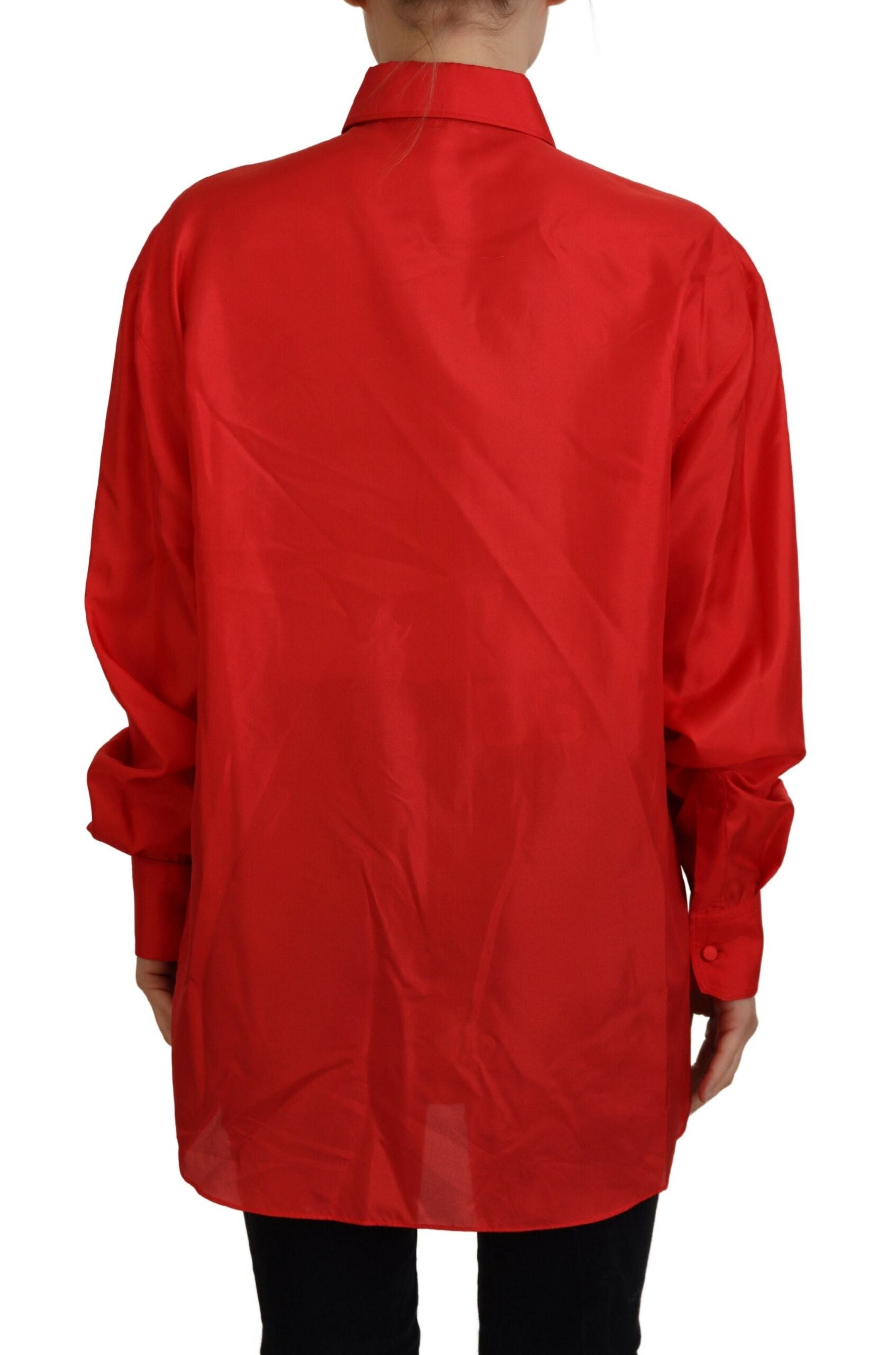 Dolce & Gabbana Red Silk Collared Long Sleeves Dress Shirt Top | Regal Royce