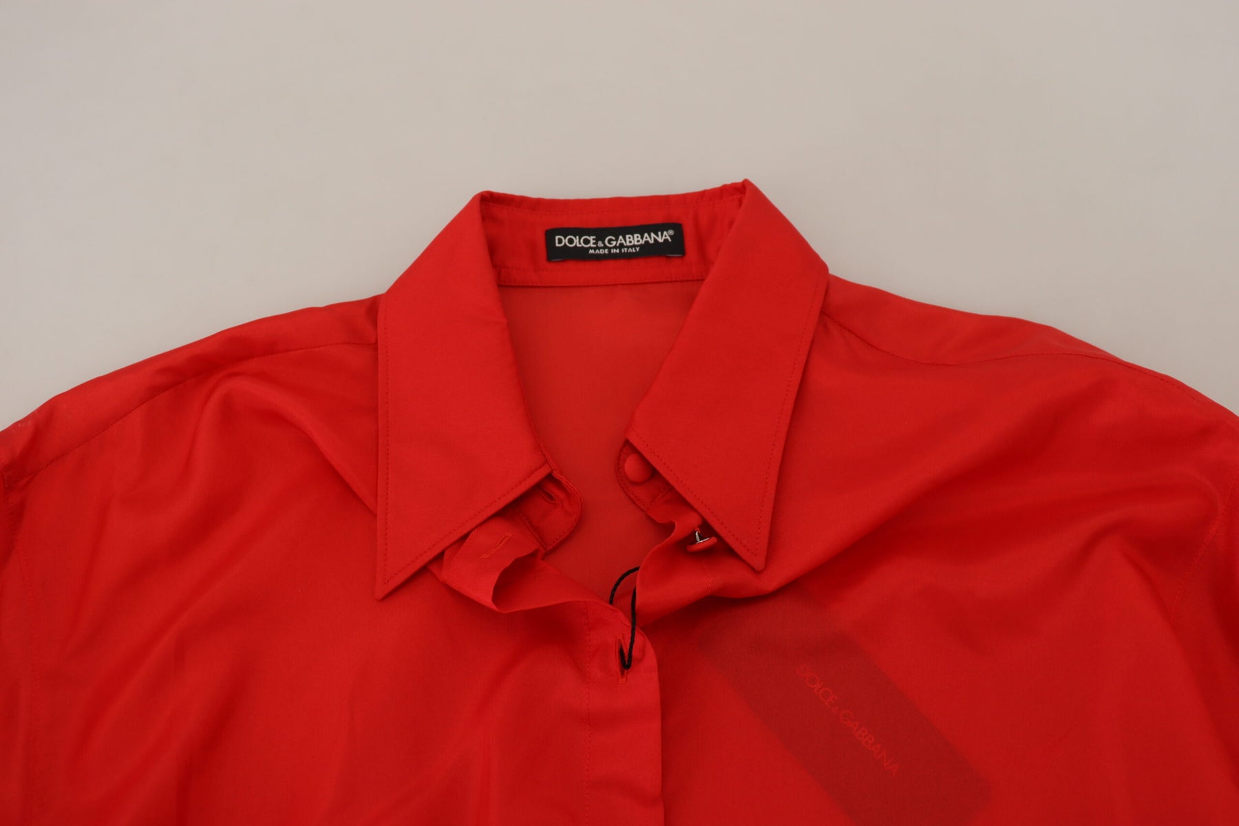 Dolce & Gabbana Red Silk Collared Long Sleeves Dress Shirt Top | Regal Royce