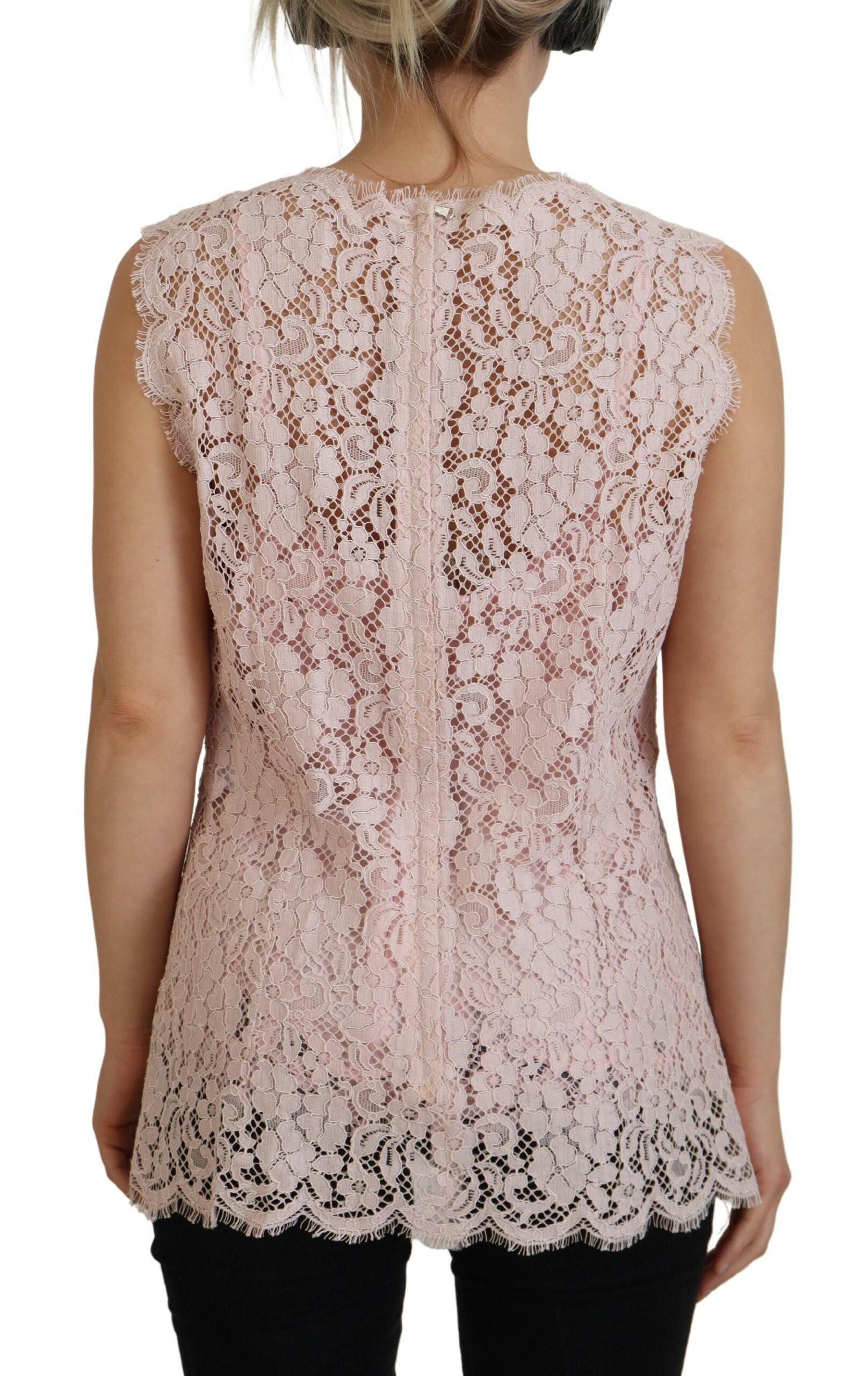 Dolce & Gabbana Pink Floral Lace Sleeveless Tank Blouse Top | Regal Royce