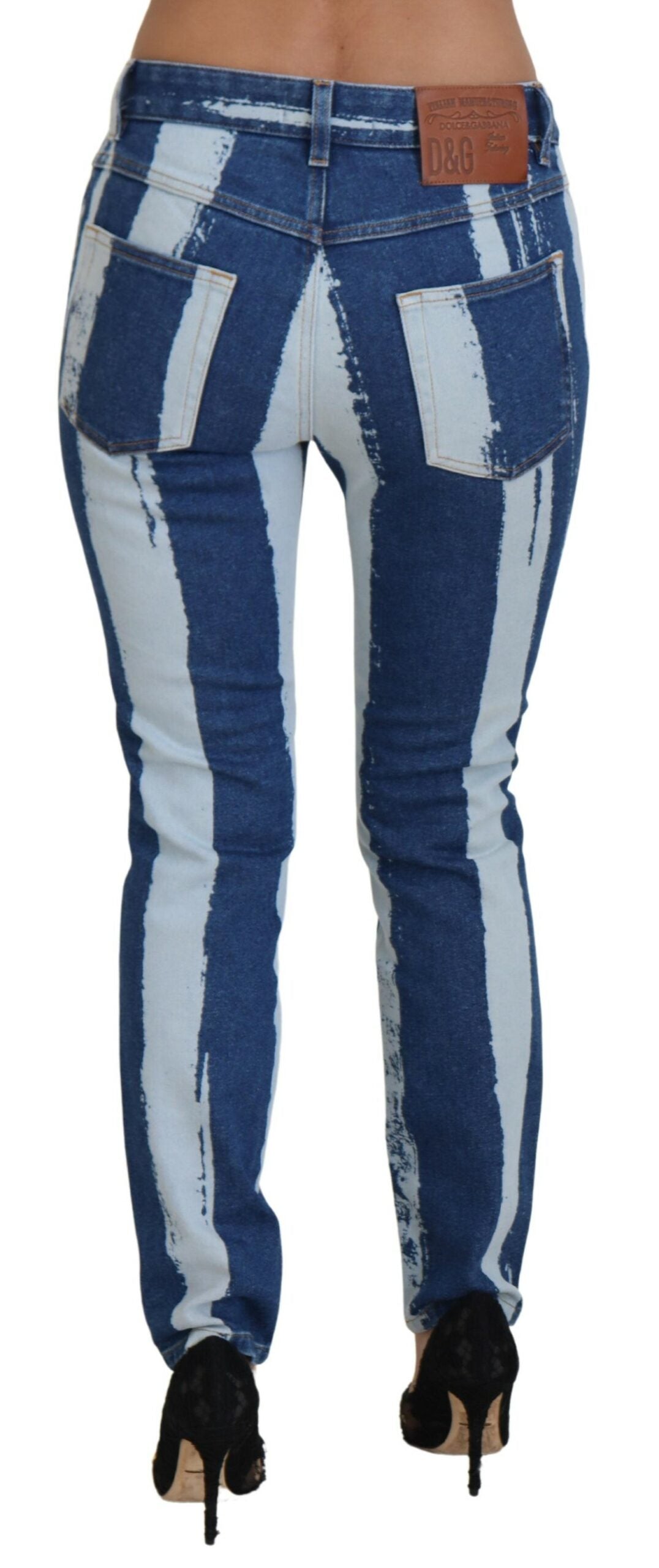 Dolce & Gabbana Cobalt Blue Stripes Skinny Denim Cotton Jeans | Regal Royce