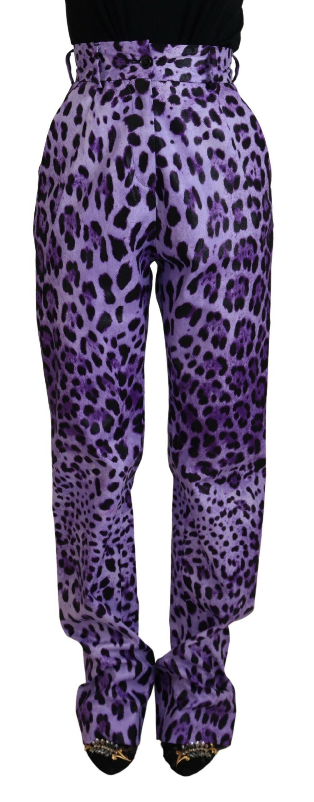 Dolce & Gabbana Purple Leopard Print High Waist Pants | Regal Royce