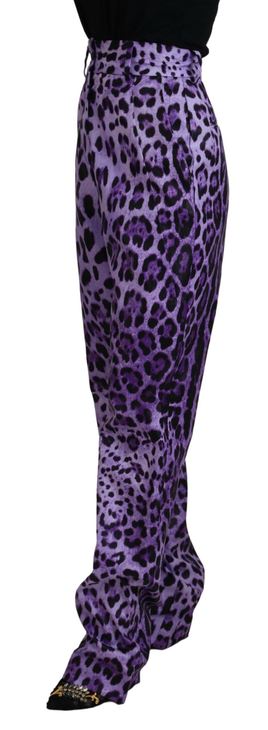 Dolce & Gabbana Purple Leopard Print High Waist Pants | Regal Royce