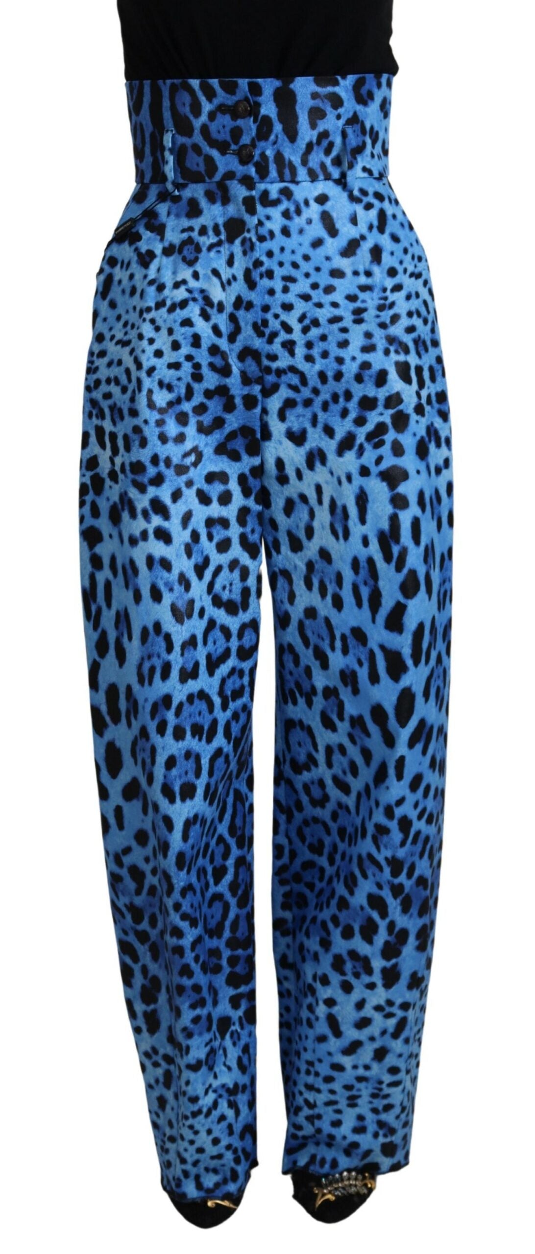 Dolce & Gabbana Blue Leopard Print High Waist Pants | Regal Royce