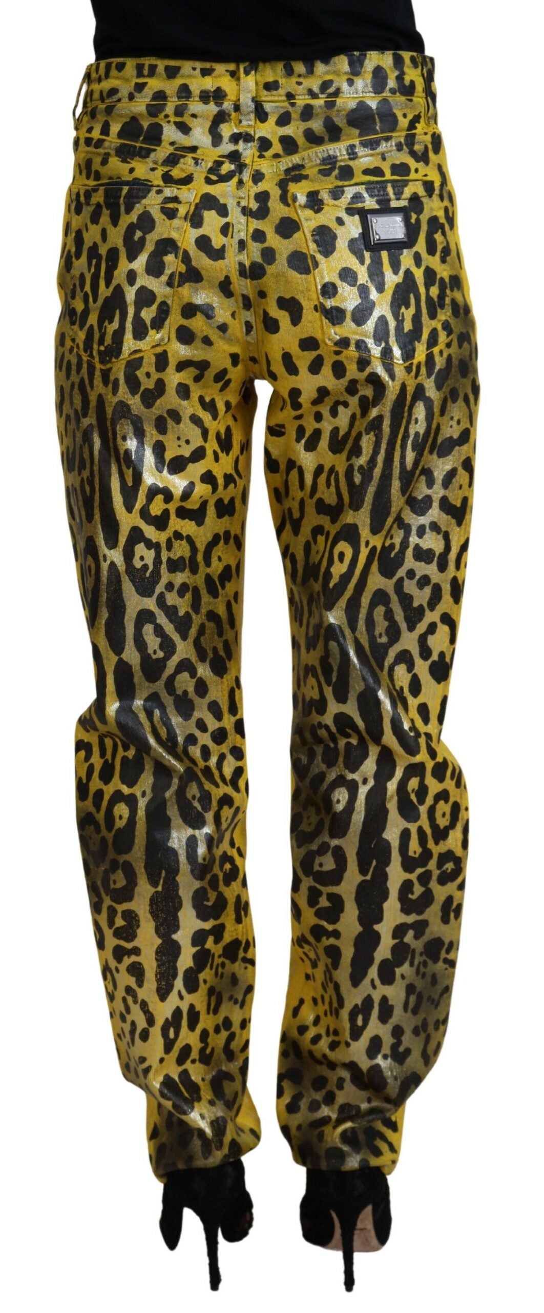 Dolce & Gabbana Yellow Leopard Cotton Straight Denim Jeans | Regal Royce