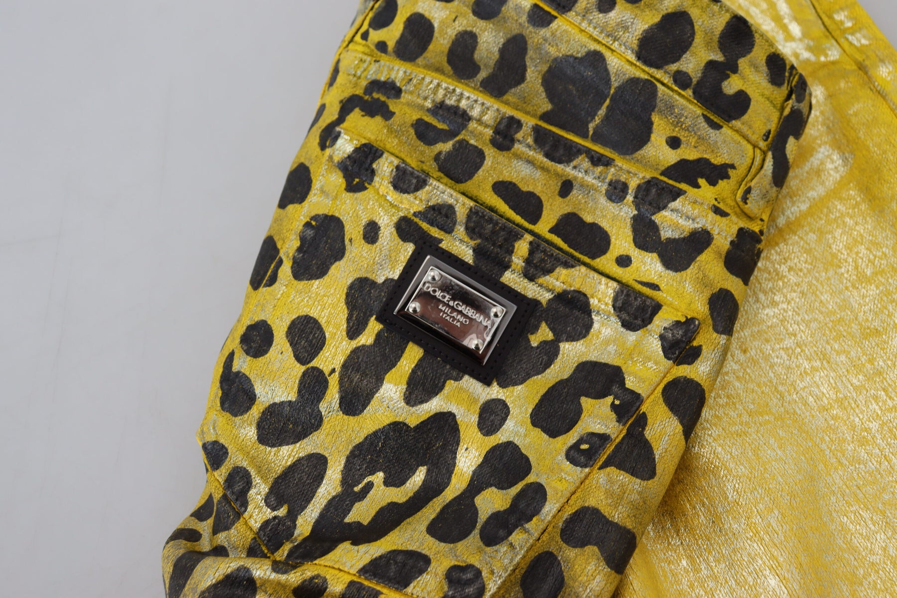 Dolce & Gabbana Yellow Leopard Cotton Straight Denim Jeans | Regal Royce