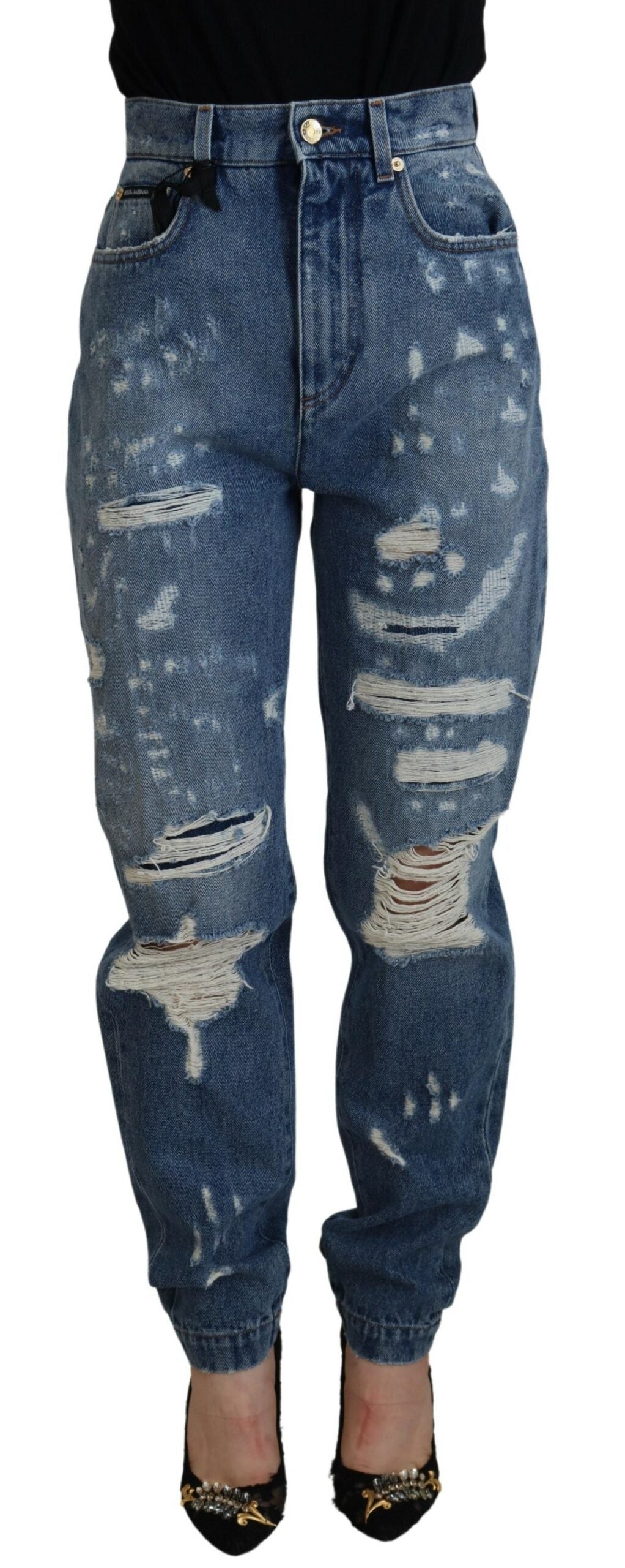 Dolce & Gabbana Blue Tattered Skinny Denim Cotton Jeans | Regal Royce