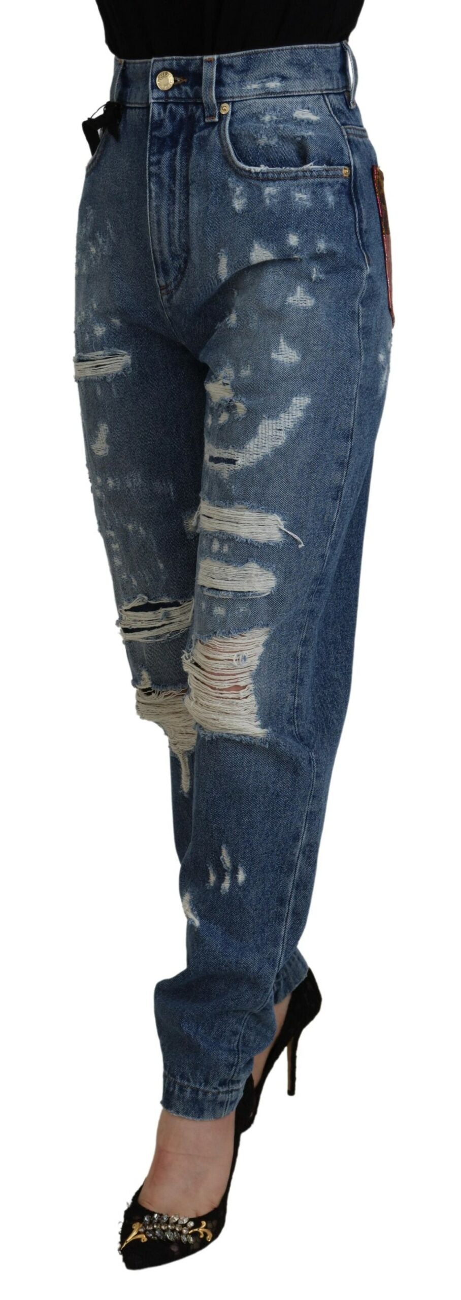Dolce & Gabbana Blue Tattered Skinny Denim Cotton Jeans | Regal Royce