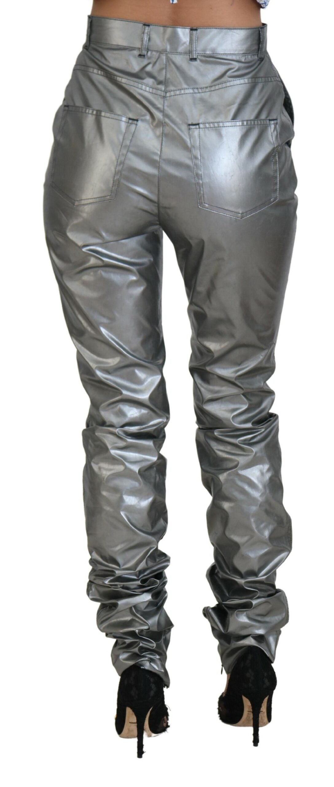 Dolce & Gabbana Metallic Silver High Waist Skinny Pants | Regal Royce