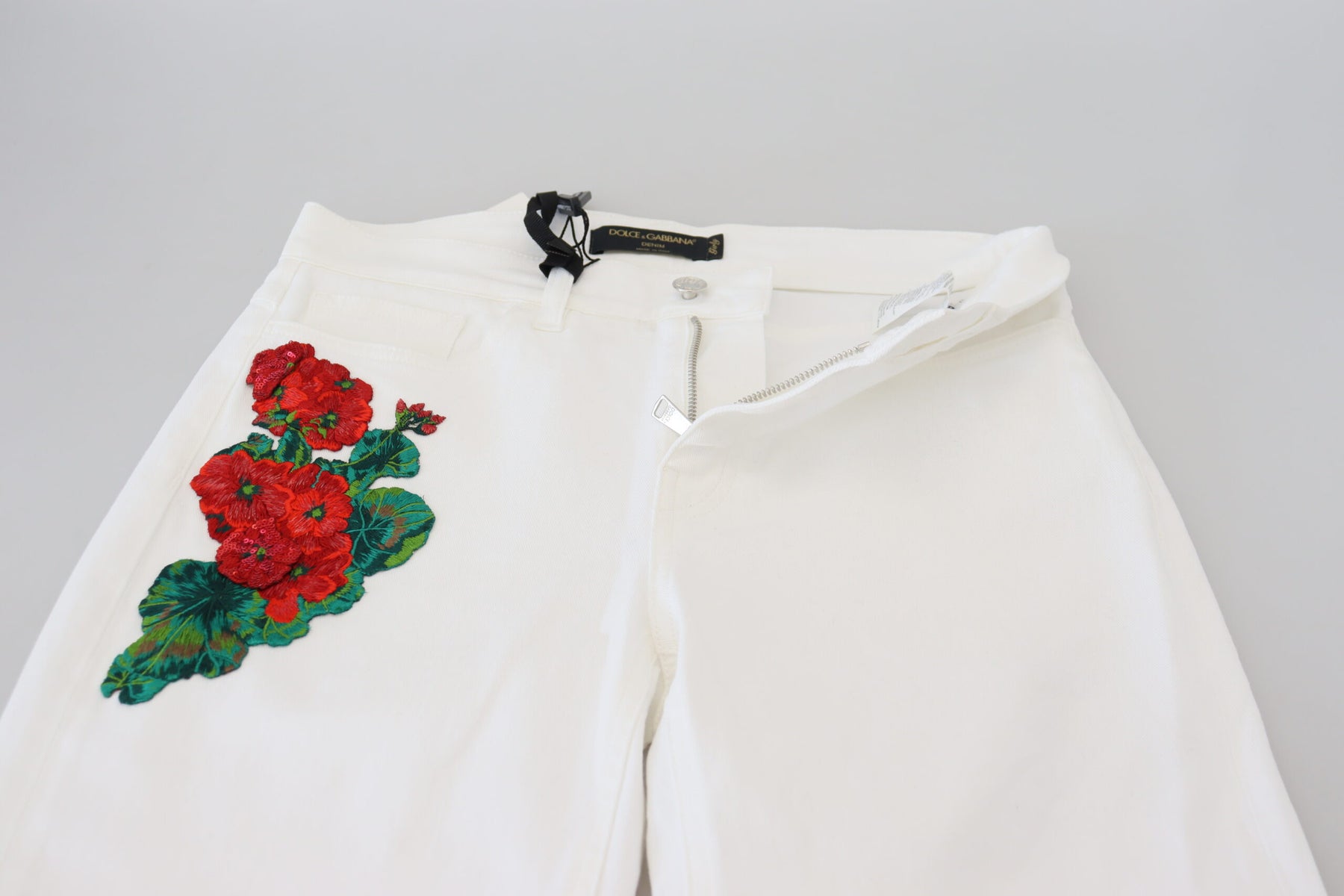 Dolce & Gabbana White Floral Embroidery Skinny Denim Jeans | Regal Royce