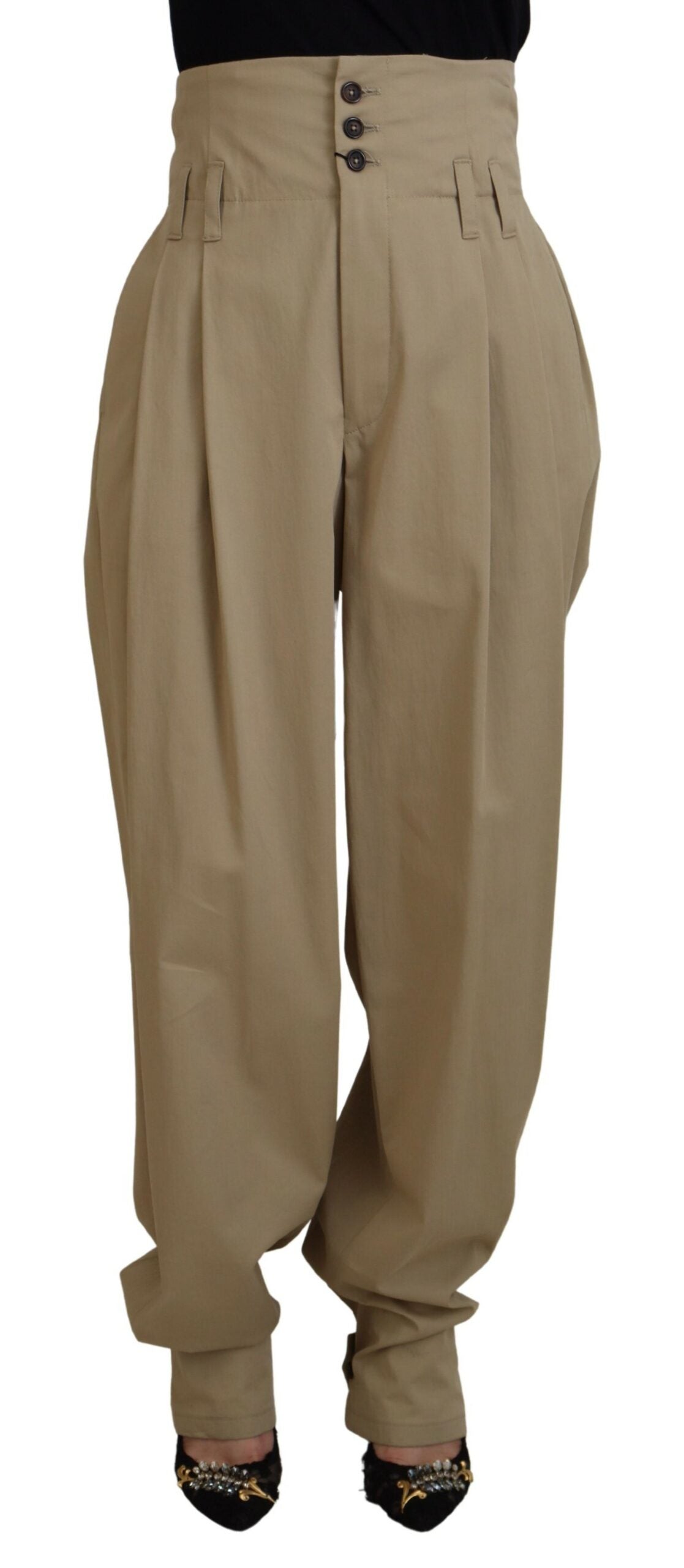 Dolce & Gabbana Brown Cotton High Waist Tapered Pants | Regal Royce