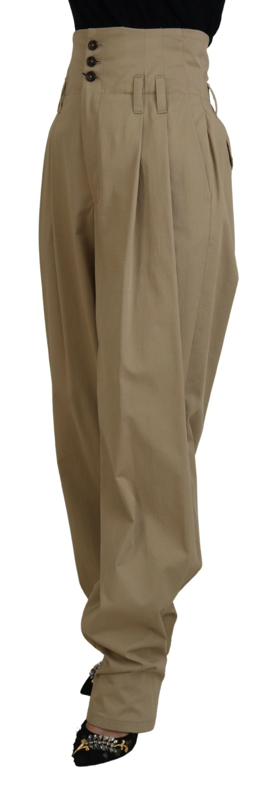 Dolce & Gabbana Brown Cotton High Waist Tapered Pants | Regal Royce