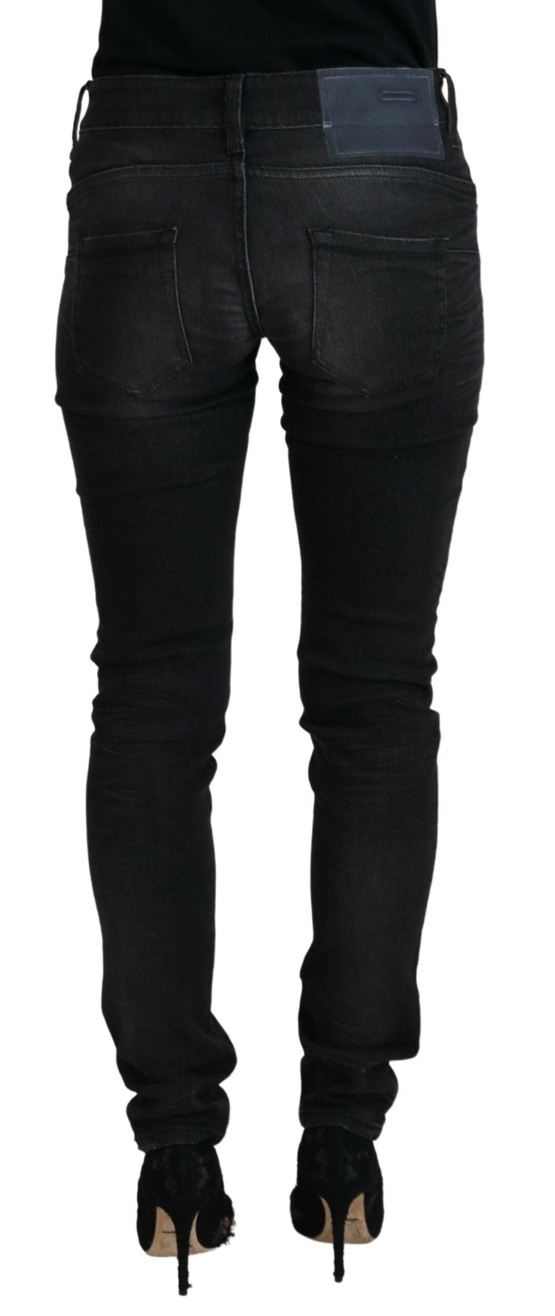 Acht Black Cotton Low Waist Slim Fit Women Casual Denim Jeans | Regal Royce