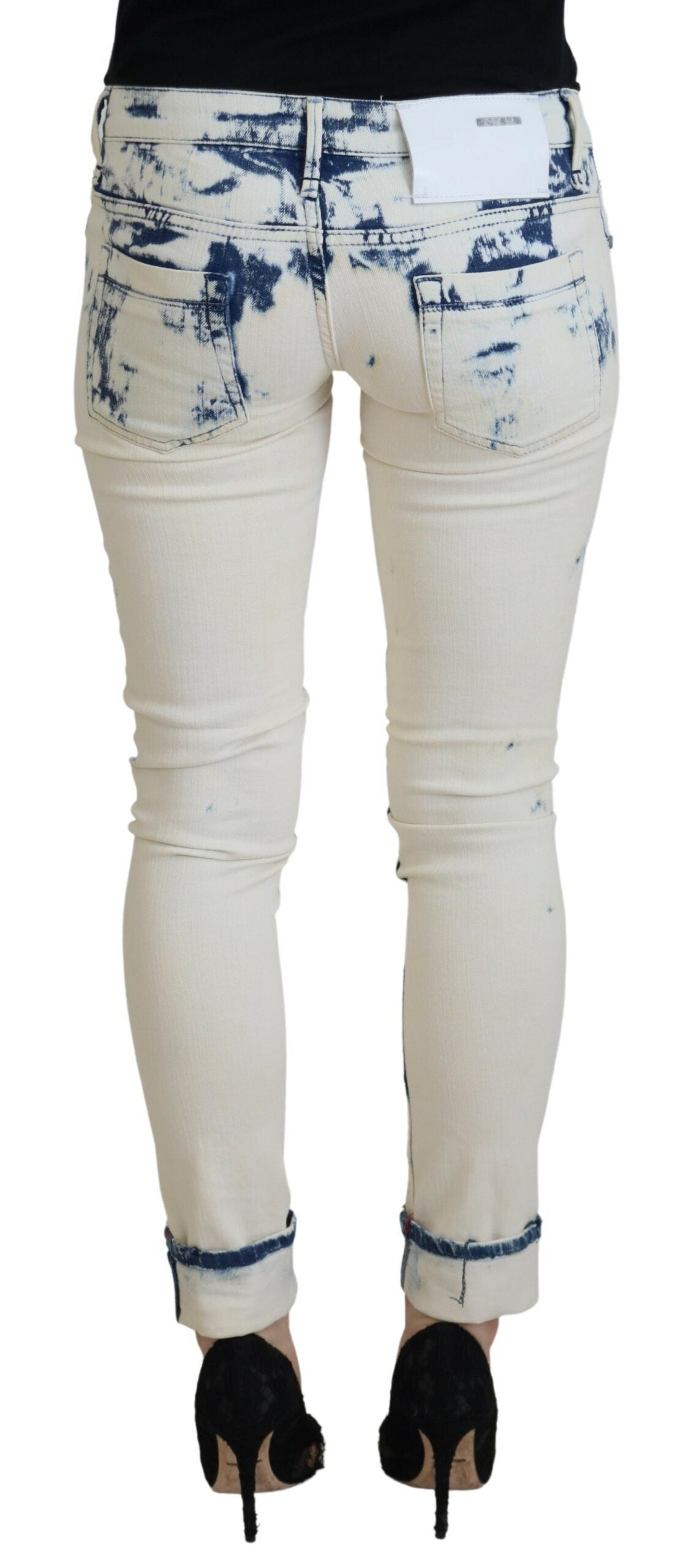 Acht White Blue Cotton Skinny Women Tattered Denim Jeans | Regal Royce