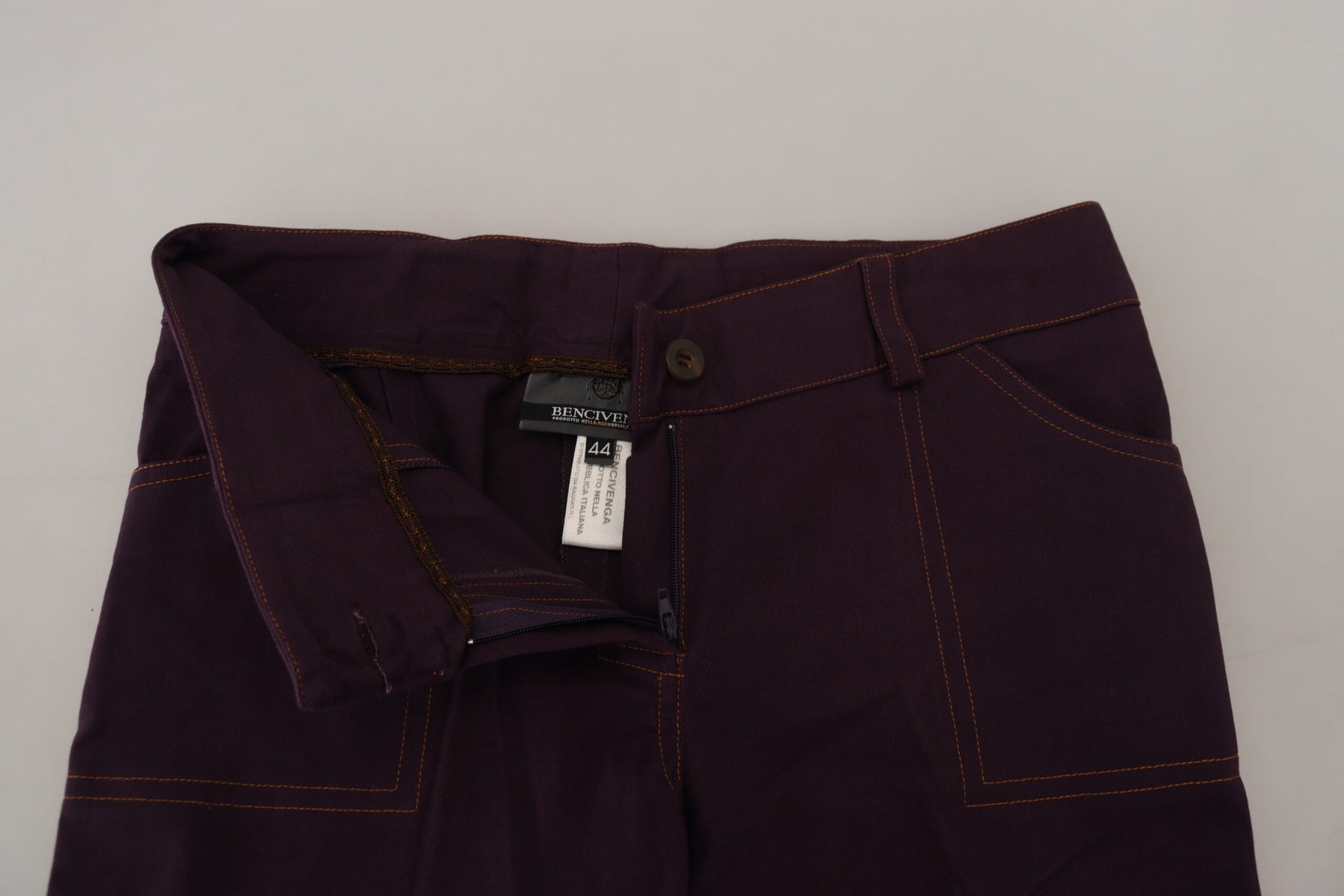 BENCIVENGA Purple Cotton Mid Waist Women Tapered Pants | Regal Royce